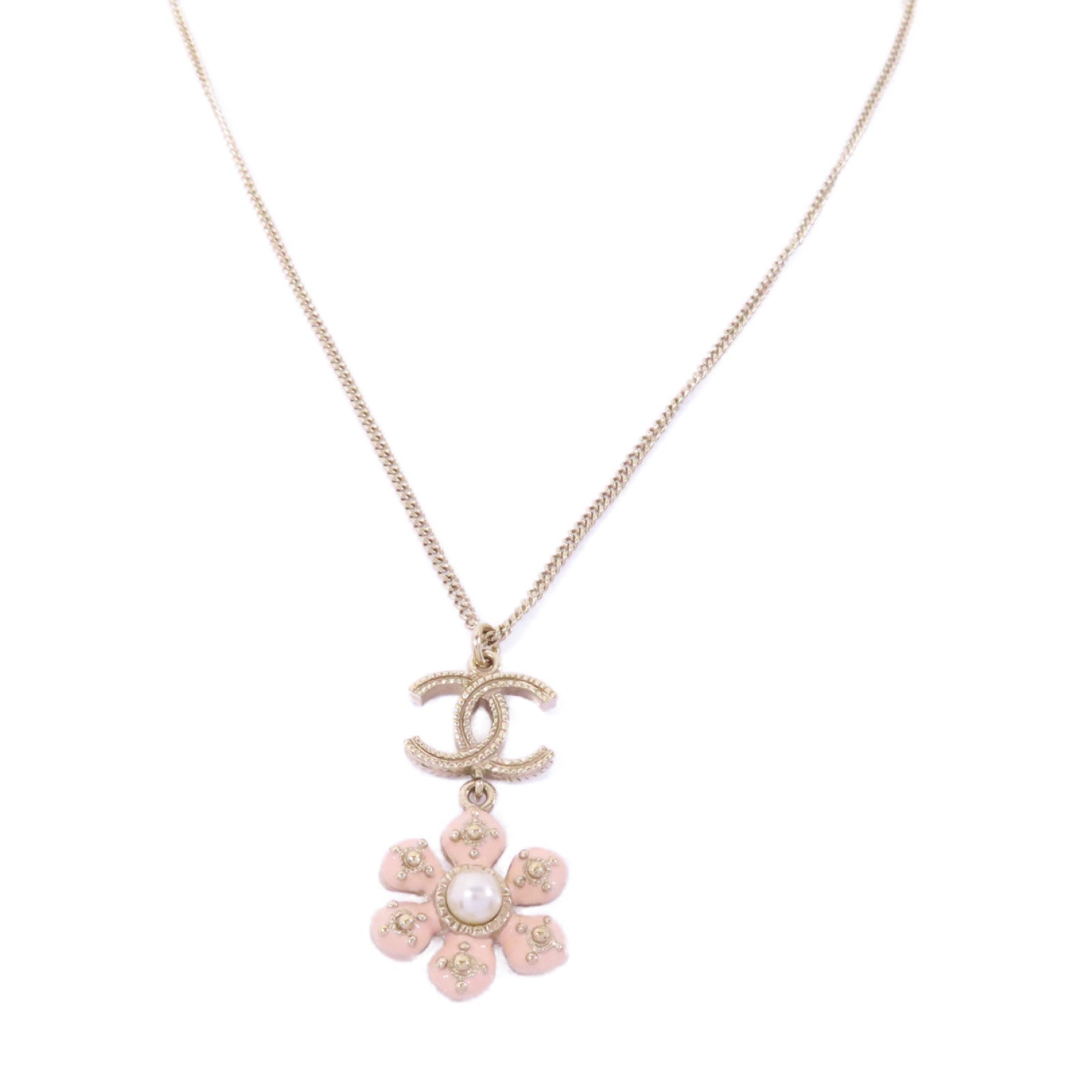 CHANEL 金屬Necklace項鍊粉紅色/金色