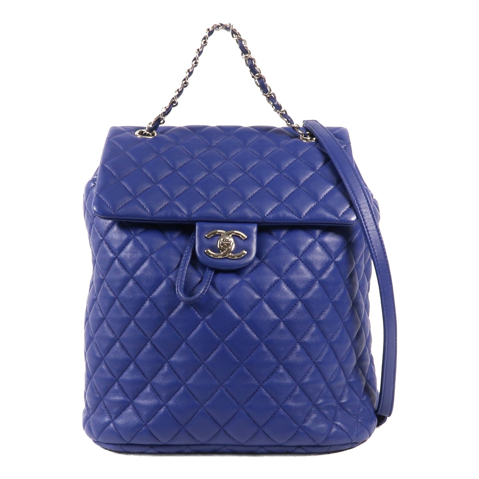 CHANEL 羊皮皮革Backpack銀扣背包