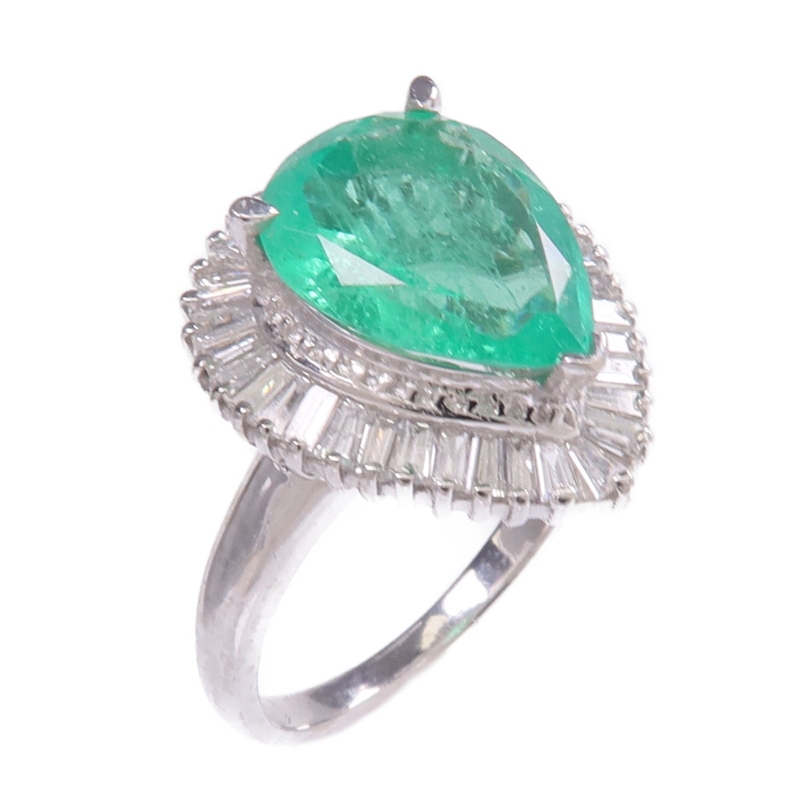 JEWELRY 【激減優惠】PT900鉑金Emerald Diamond Ring綠寶石/鑽石戒指US#6