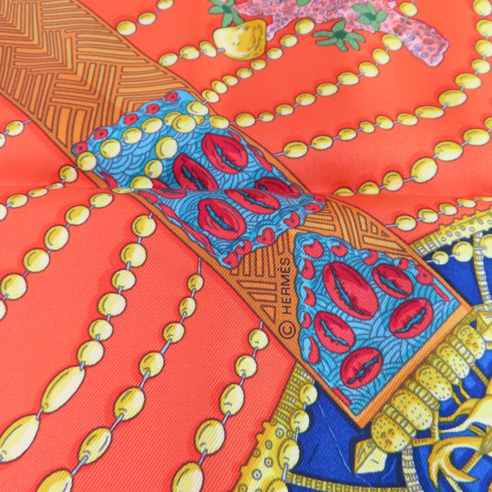 HERMES 絲質90x90 Scarf絲巾橙色/彩色