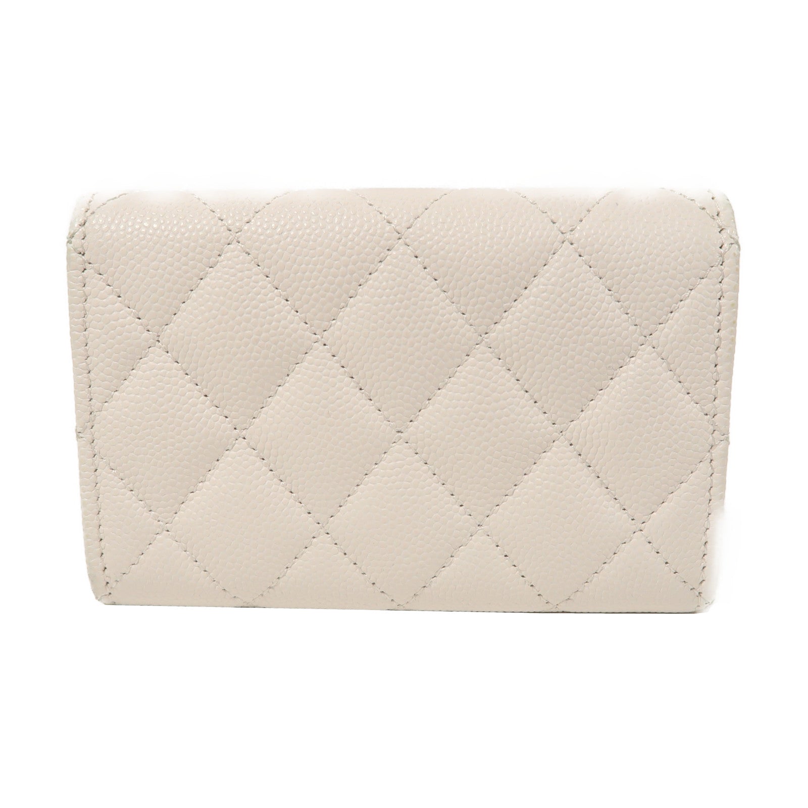 CHANEL 菱格牛皮皮革Card Case金扣卡片套白色