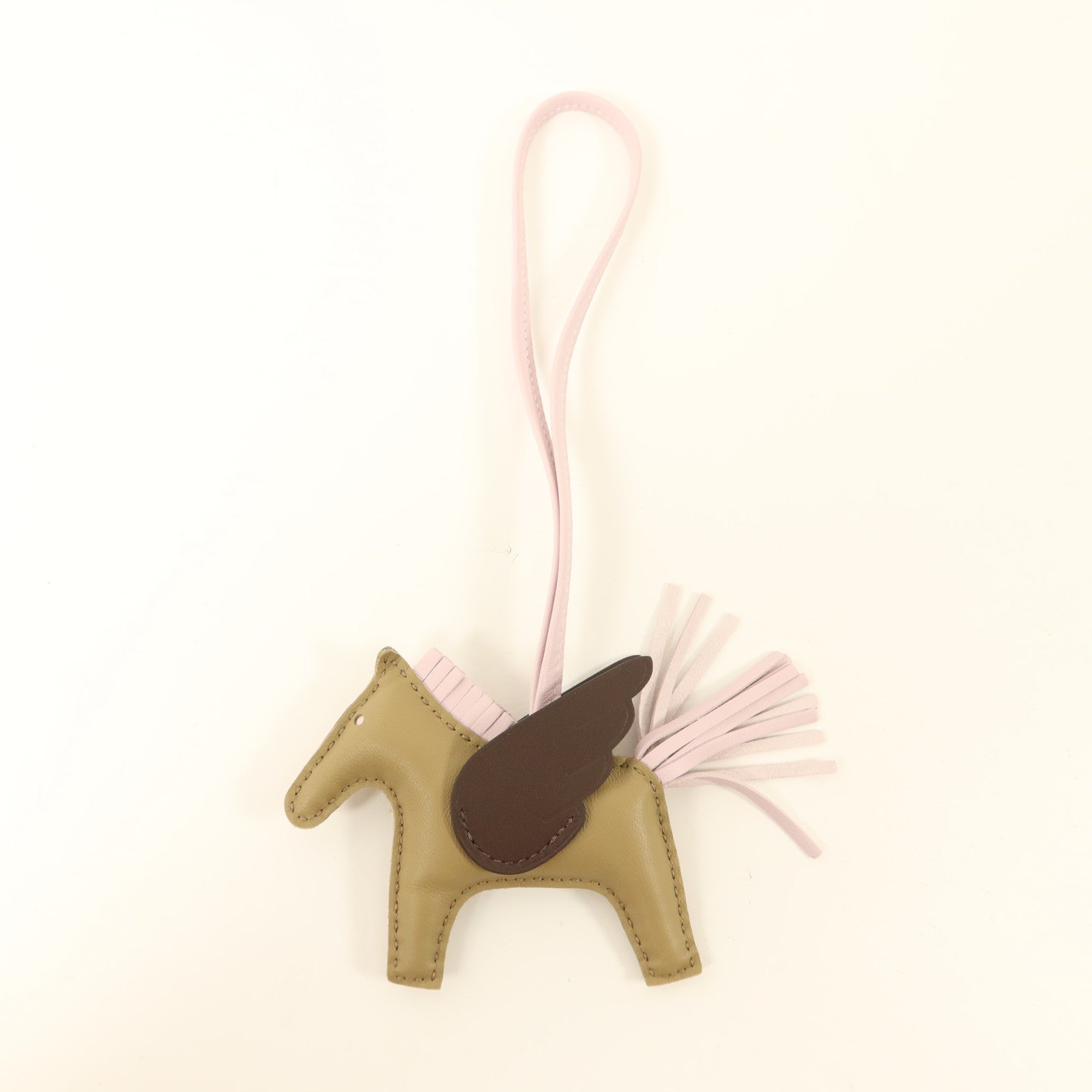 HERMES Milo皮革/Swift皮革Rodeo Pegase PM掛飾Moka/Mauve Pale/Beige Marfa