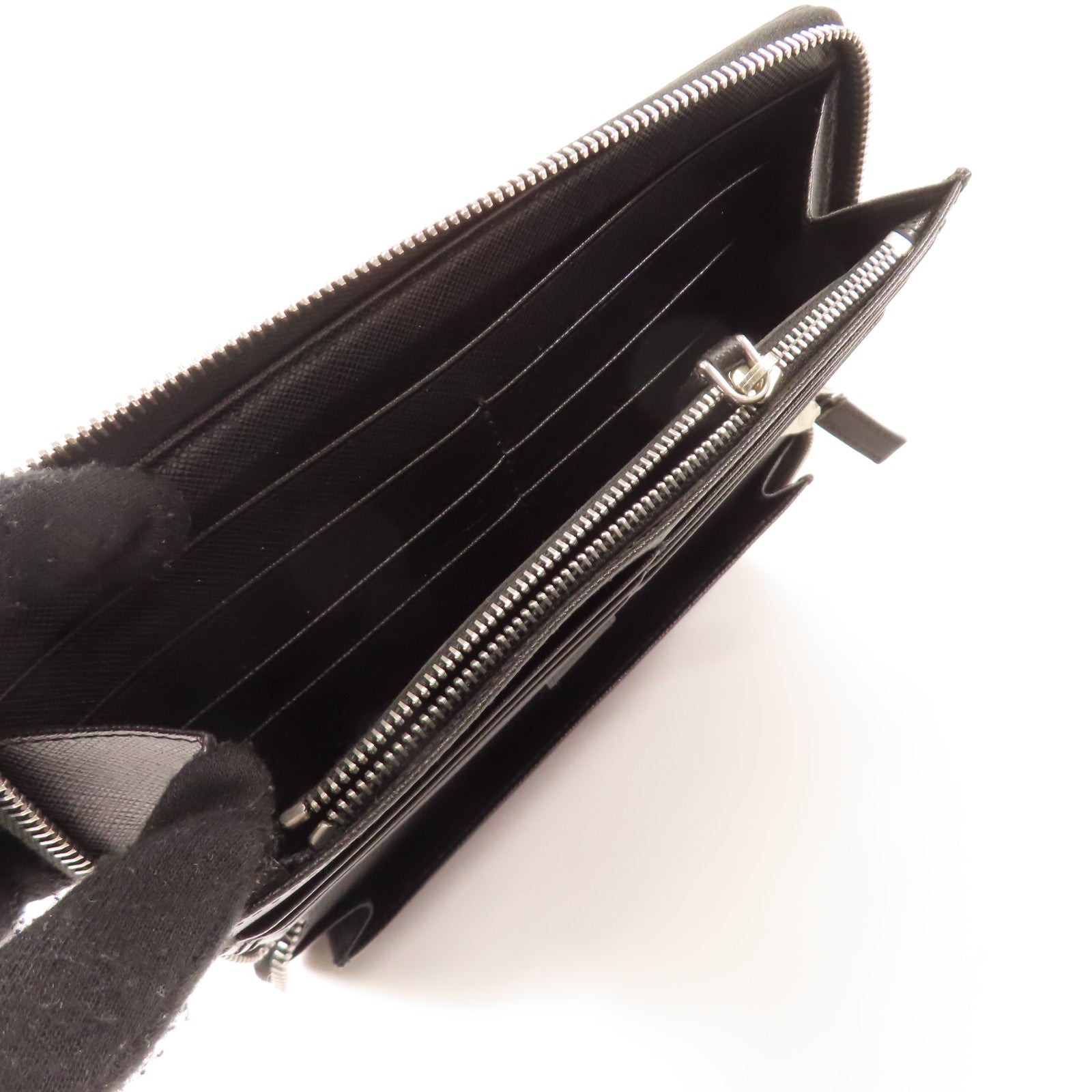 PRADA SHW Long Wallet Calfskin Leather 62B Black/Blue