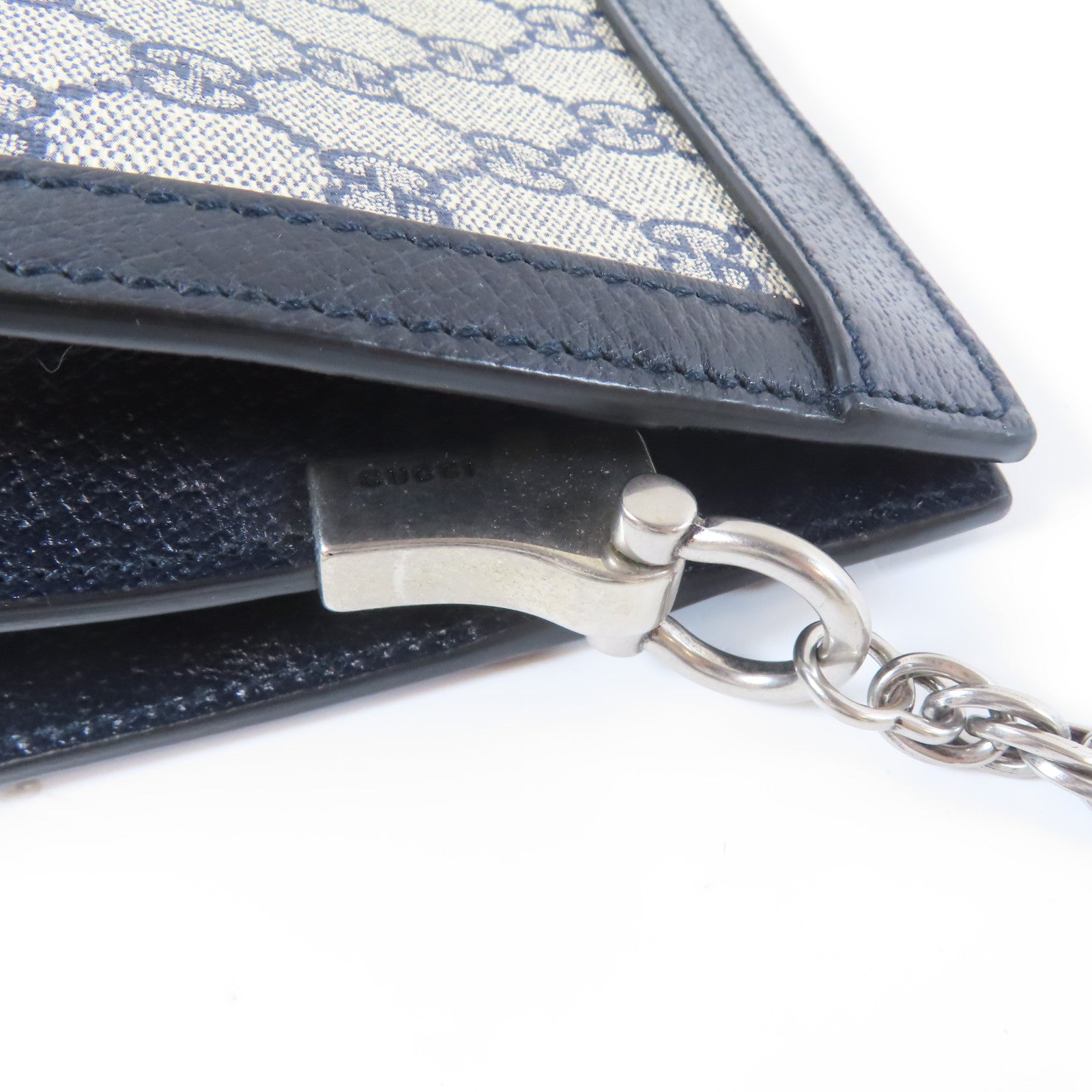 GUCCI 塗層帆布Ophidia GG Small銀扣鏈帶肩背袋啡色/藍色