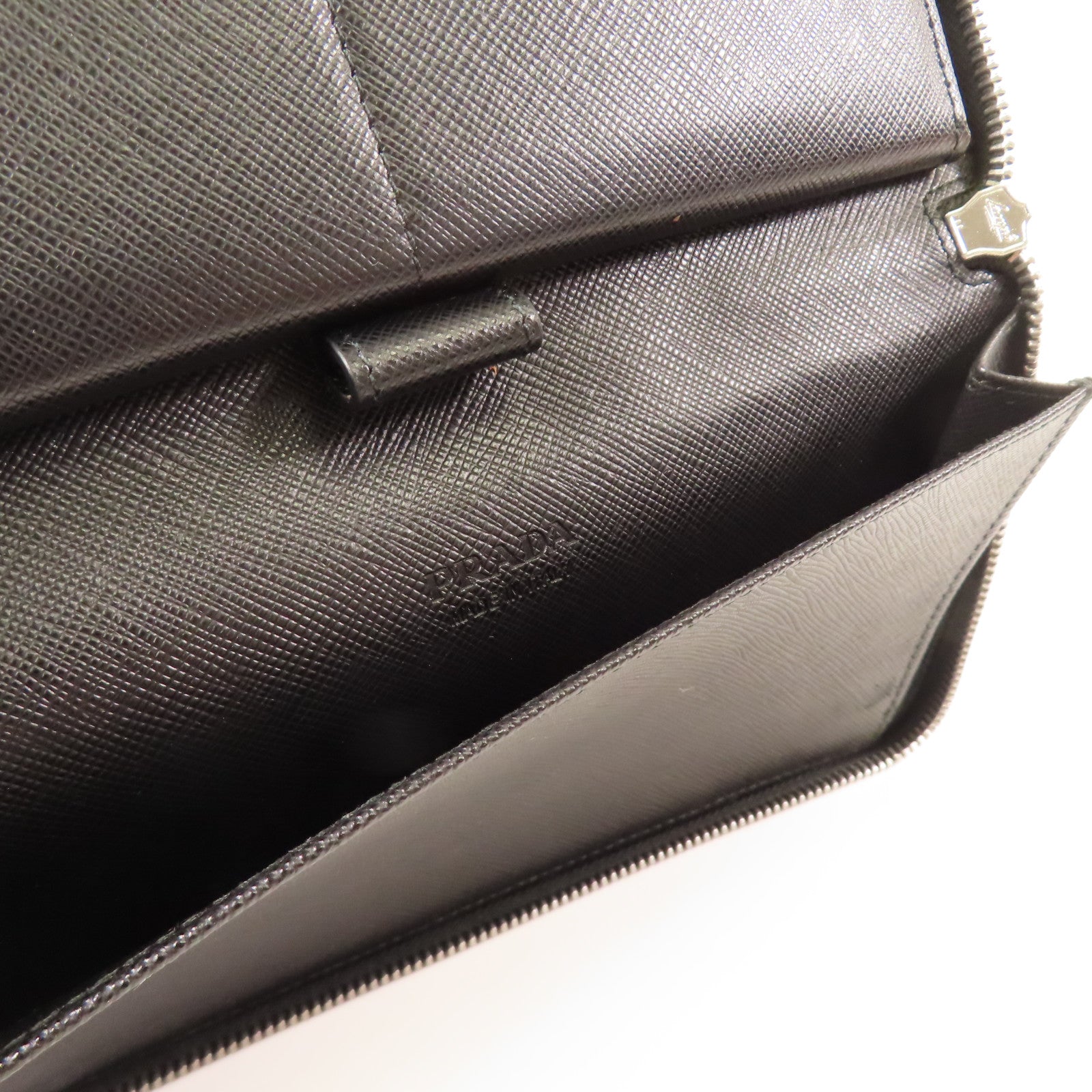 PRADA SHW Long Wallet Calfskin Leather 62B Black/Blue