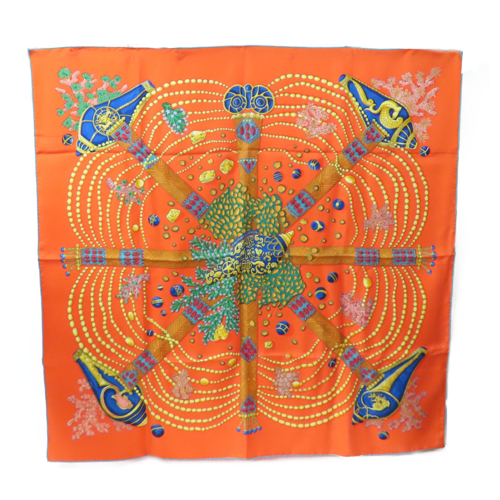 HERMES 絲質90x90 Scarf絲巾橙色/彩色