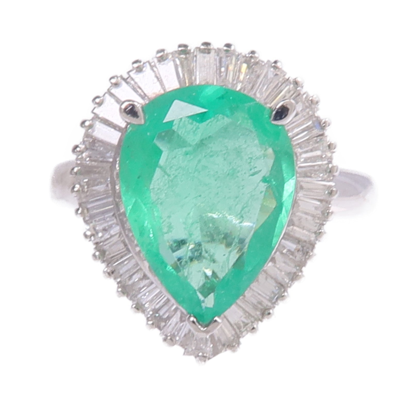 JEWELRY 【激減優惠】PT900鉑金Emerald Diamond Ring綠寶石/鑽石戒指US#6