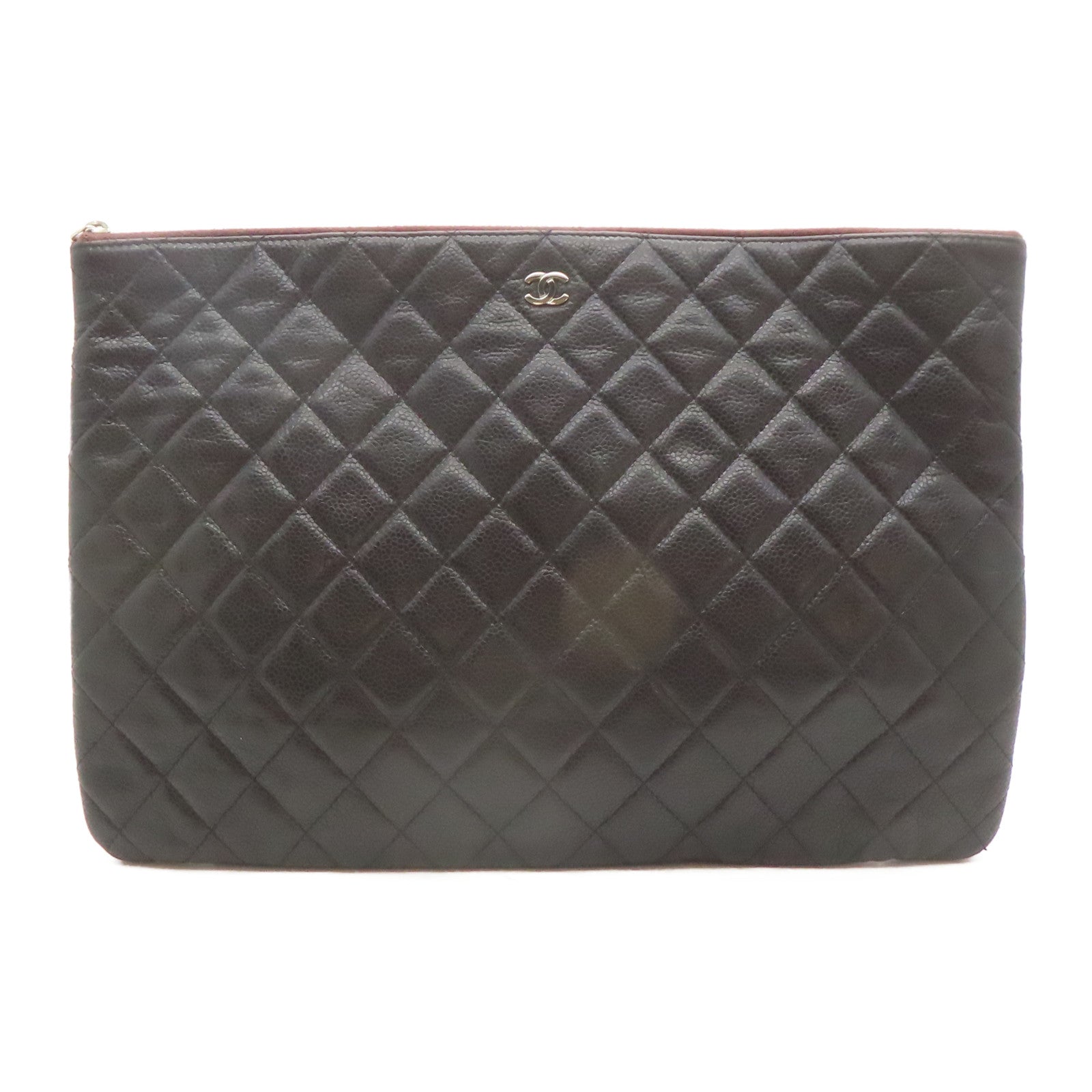 CHANEL 【激減優惠】菱格Caviar皮革Clutch銀扣手拿包黑色