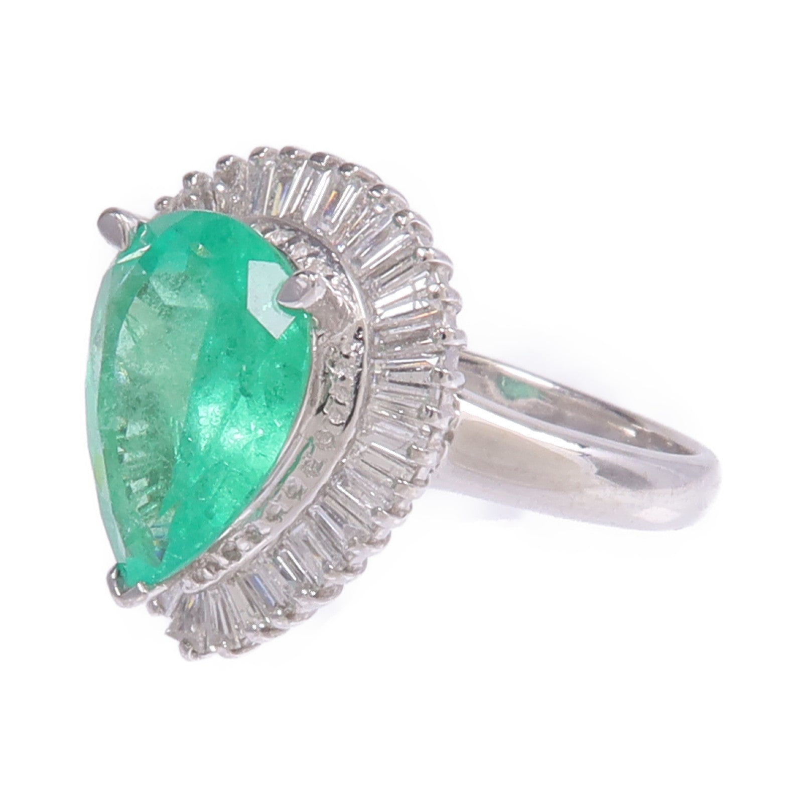 JEWELRY 【激減優惠】PT900鉑金Emerald Diamond Ring綠寶石/鑽石戒指US#6