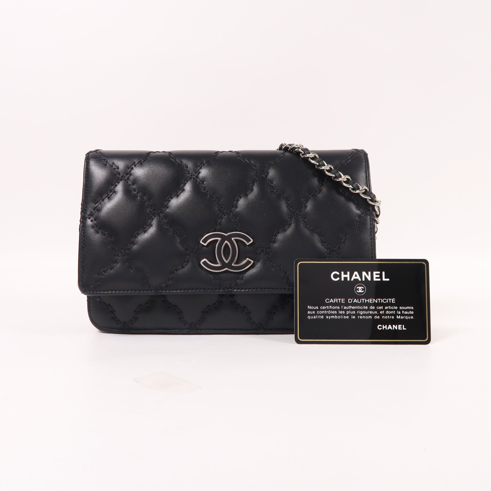 CHANEL 牛皮皮革WOC Wallet On Chain銀扣鏈帶肩背袋