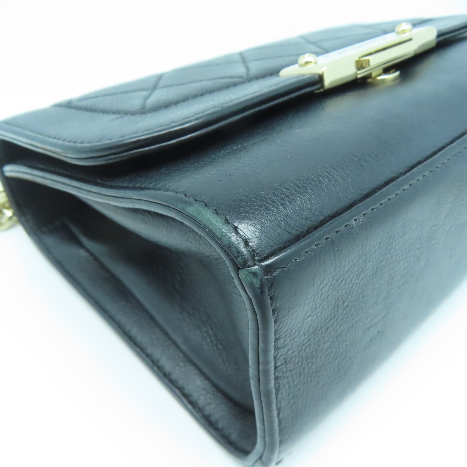 CHANEL 菱格牛皮皮革2WayShoulderBag金扣手挽肩背兩用袋黑色