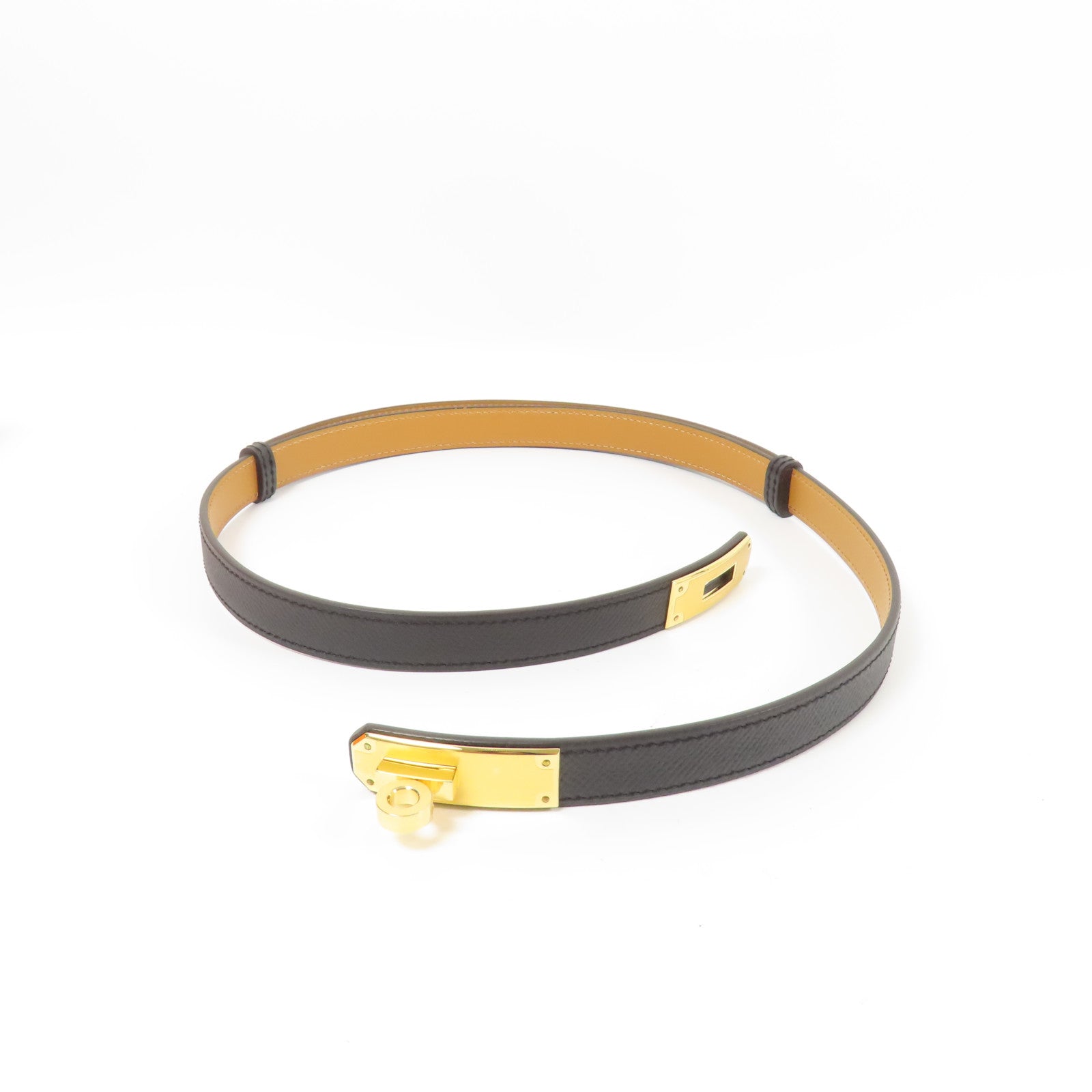 HERMES Epsom皮革Kelly Pocket 18 Belt金扣皮帶Black