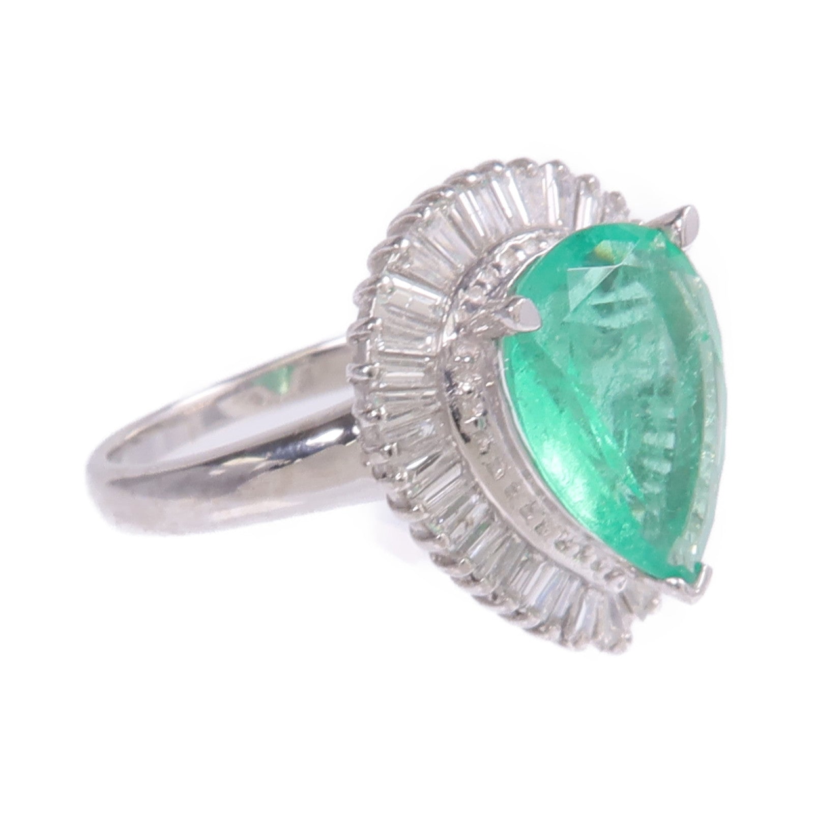 JEWELRY 【激減優惠】PT900鉑金Emerald Diamond Ring綠寶石/鑽石戒指US#6