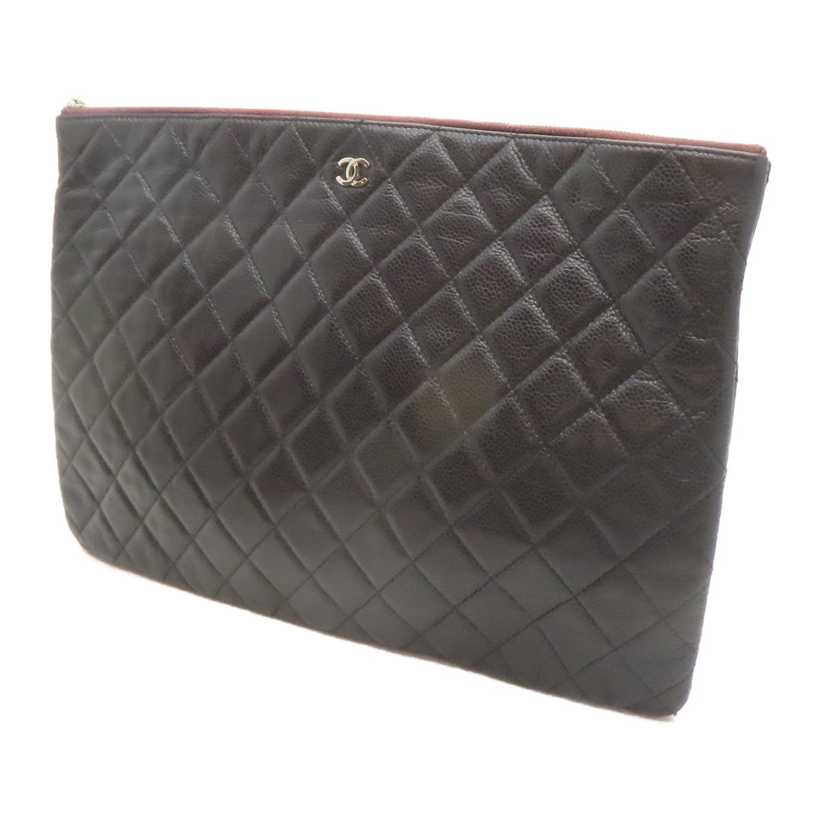 CHANEL 【激減優惠】菱格Caviar皮革Clutch銀扣手拿包黑色