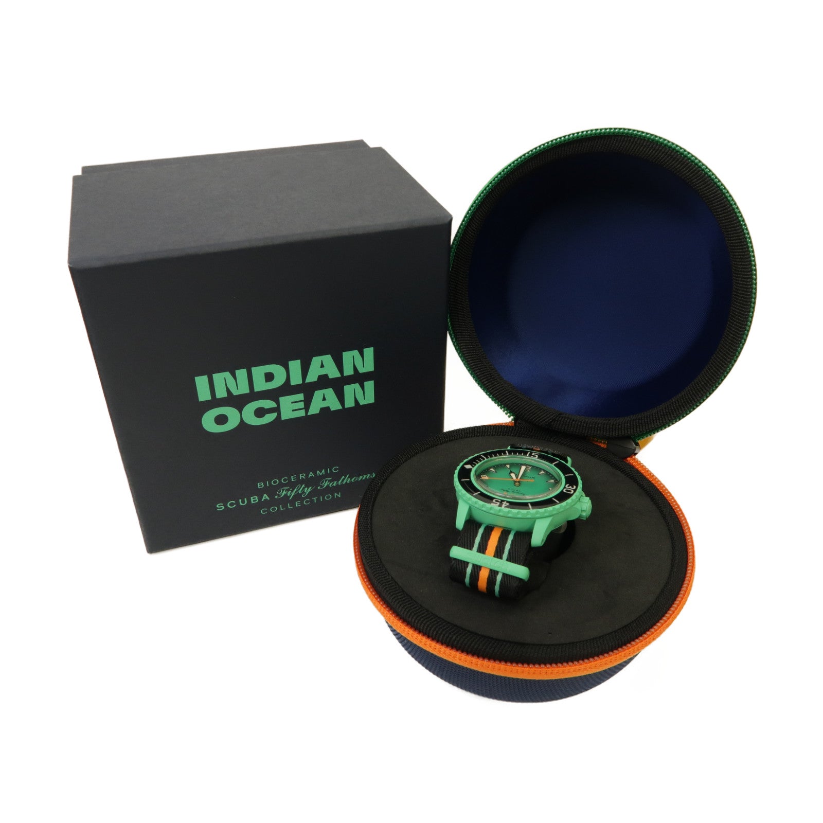 Swatch Scuba Fifty Fathom Indian Ocean 生物陶瓷/織帶手錶自動機芯綠色