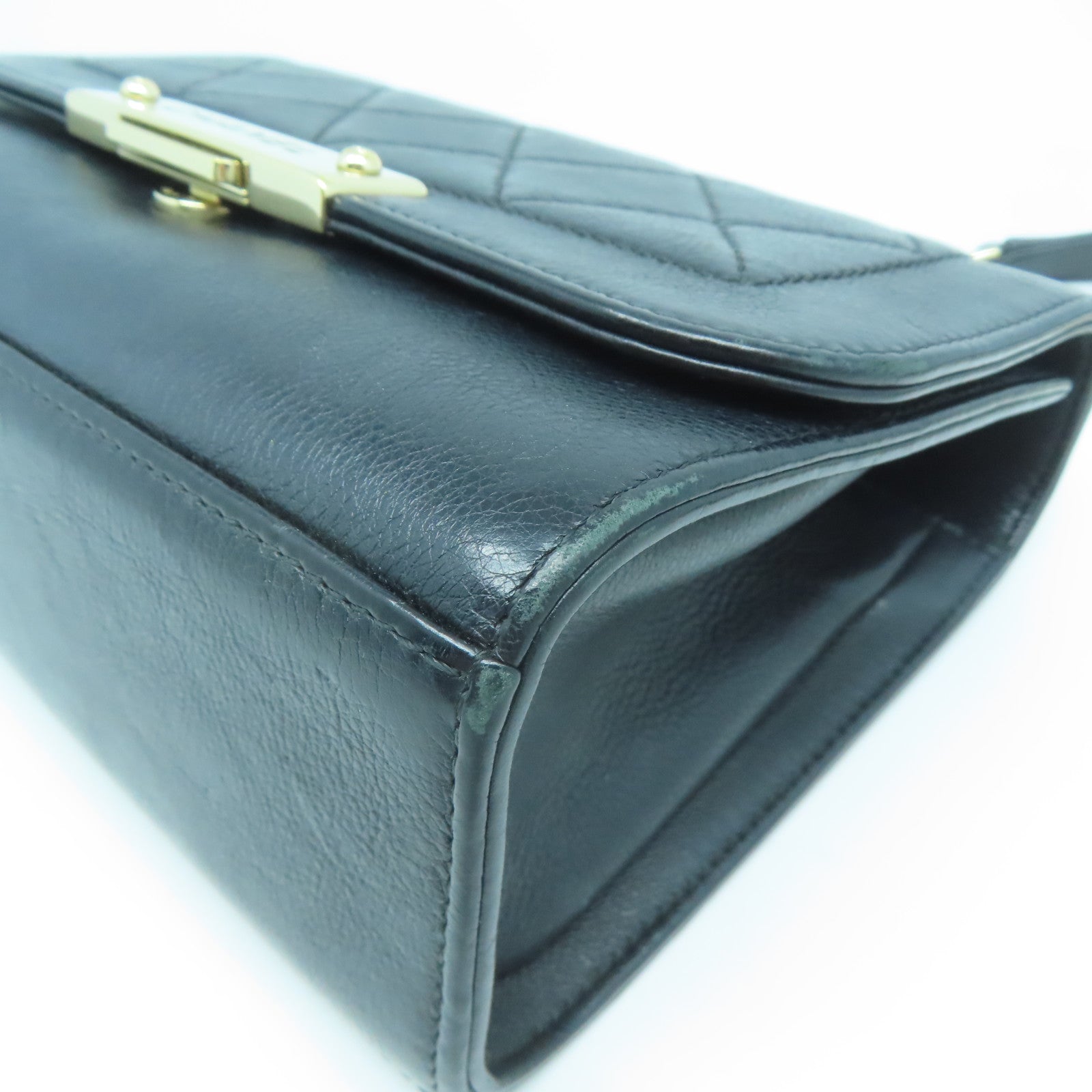 CHANEL 菱格牛皮皮革2WayShoulderBag金扣手挽肩背兩用袋黑色