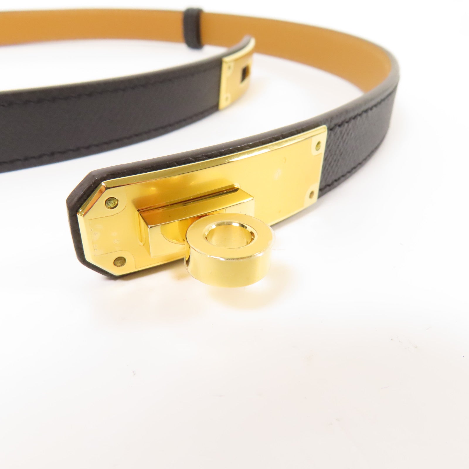 HERMES Epsom皮革Kelly Pocket 18 Belt金扣皮帶Black