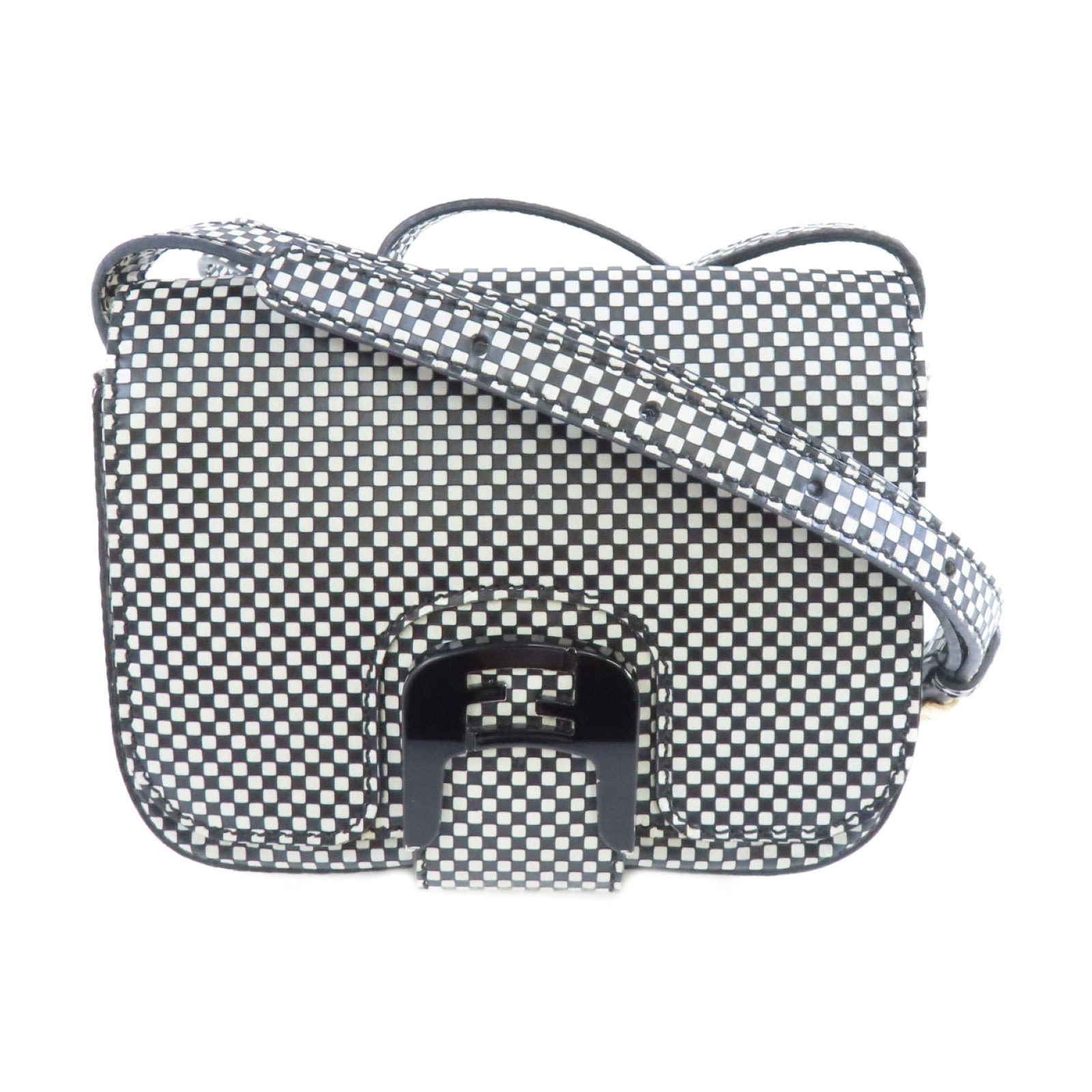 FENDI 皮革Shoulder Bag金扣肩背袋黑色/白色