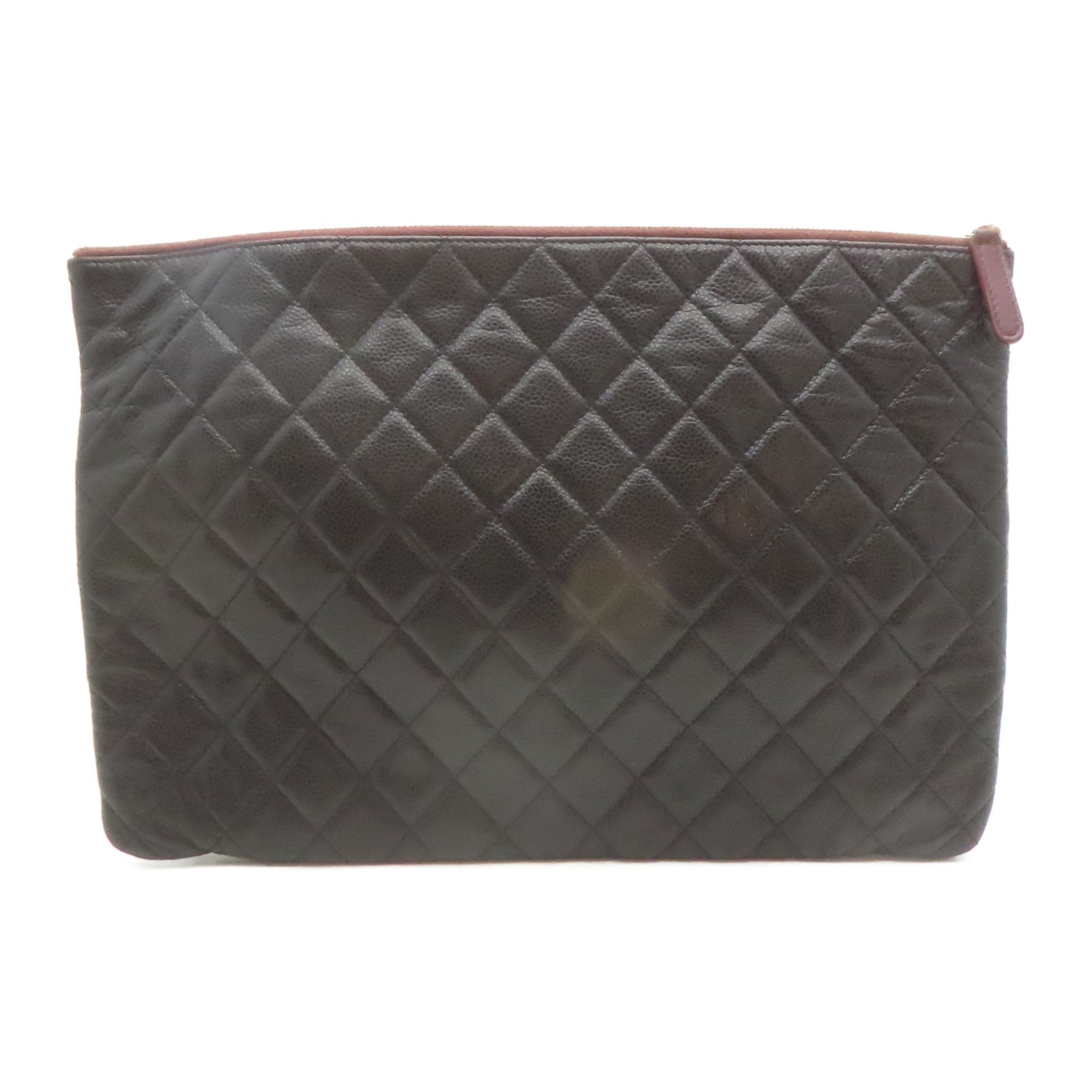 CHANEL 【激減優惠】菱格Caviar皮革Clutch銀扣手拿包黑色