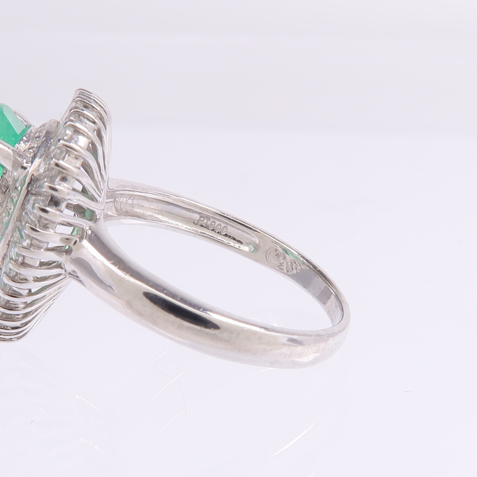 JEWELRY 【激減優惠】PT900鉑金Emerald Diamond Ring綠寶石/鑽石戒指US#6