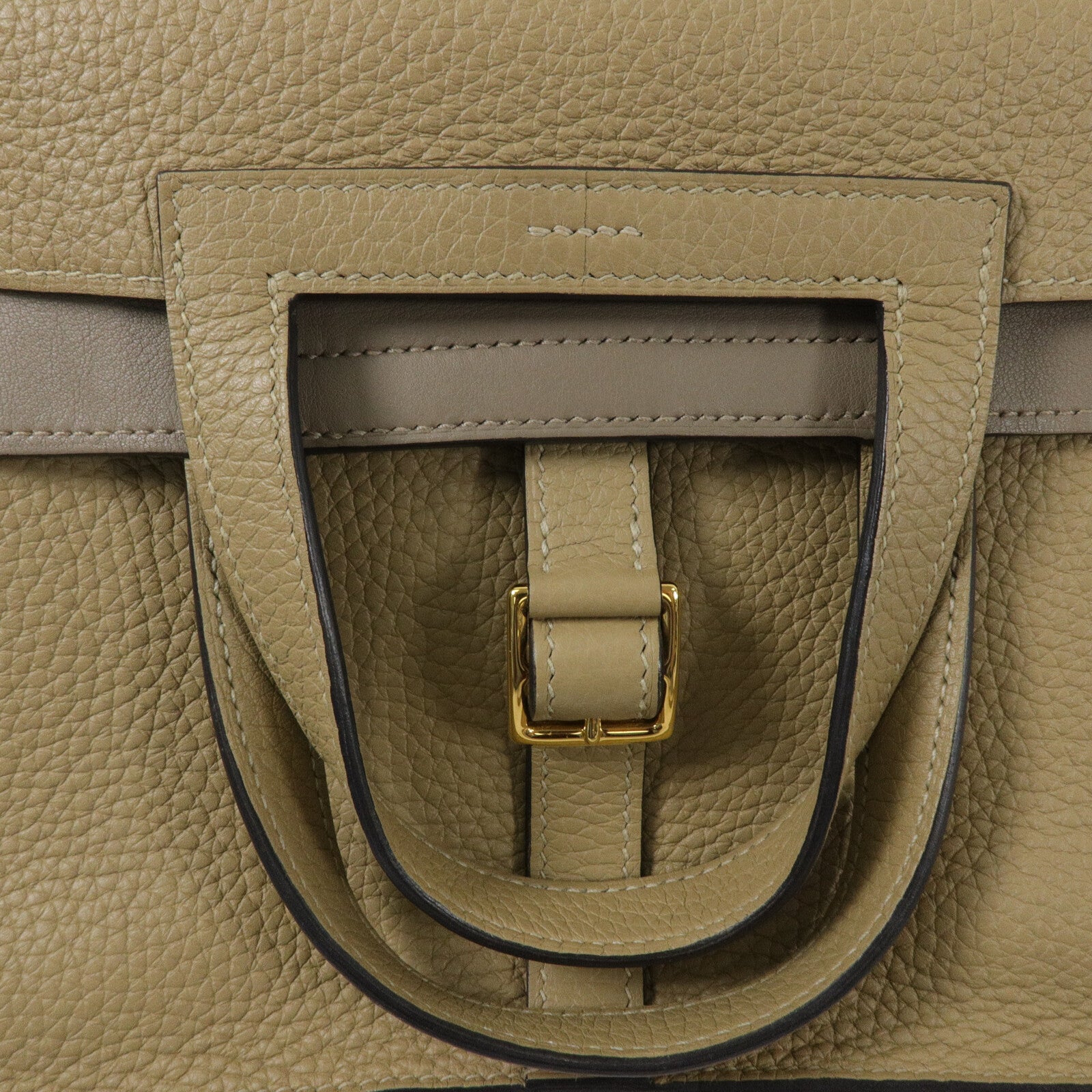 HERMES Clemence皮革/Swift皮革Halzan 25手挽肩背兩用袋Trench/Etoupe