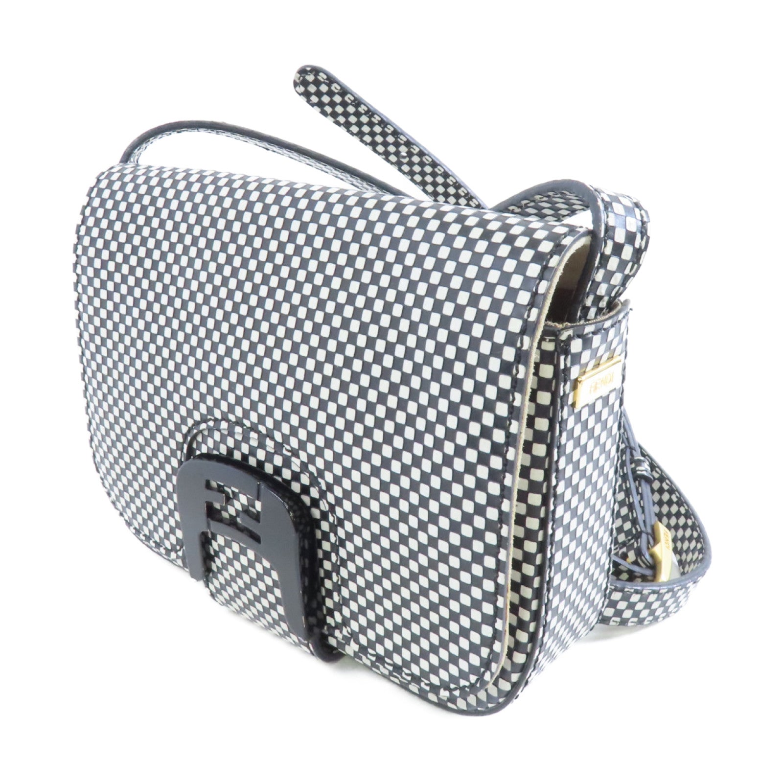 FENDI 皮革Shoulder Bag金扣肩背袋黑色/白色