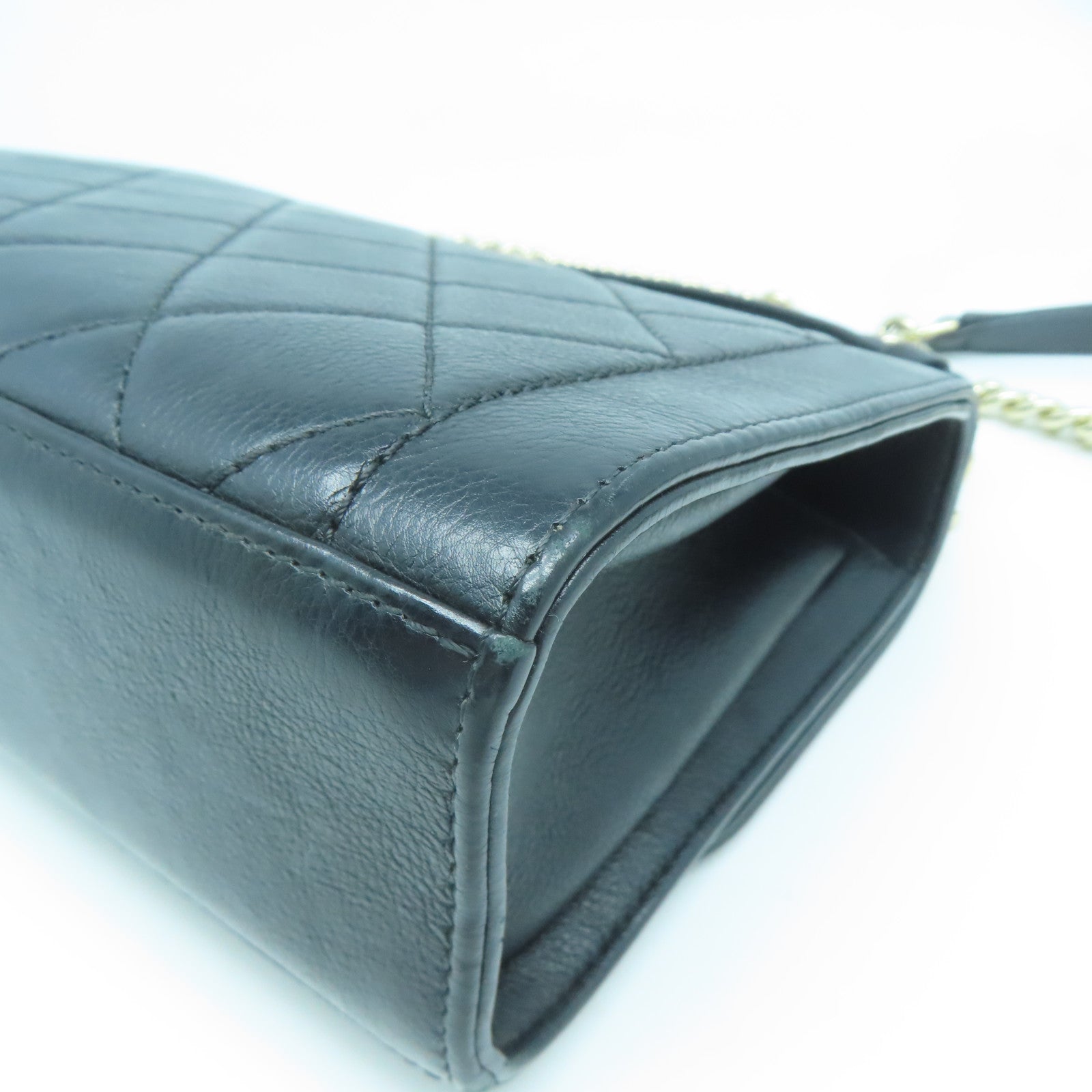 CHANEL 菱格牛皮皮革2WayShoulderBag金扣手挽肩背兩用袋黑色