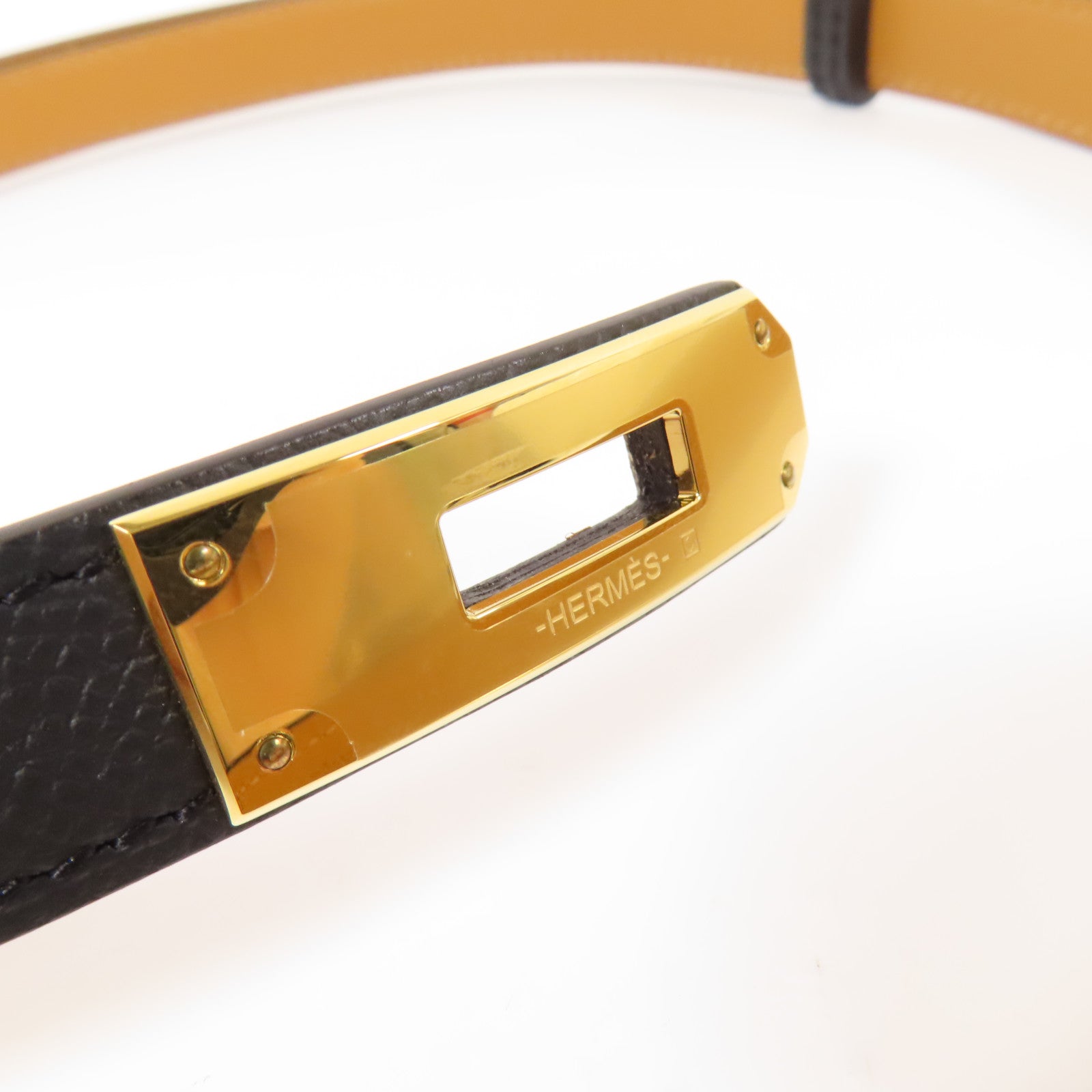 HERMES Epsom皮革Kelly Pocket 18 Belt金扣皮帶Black