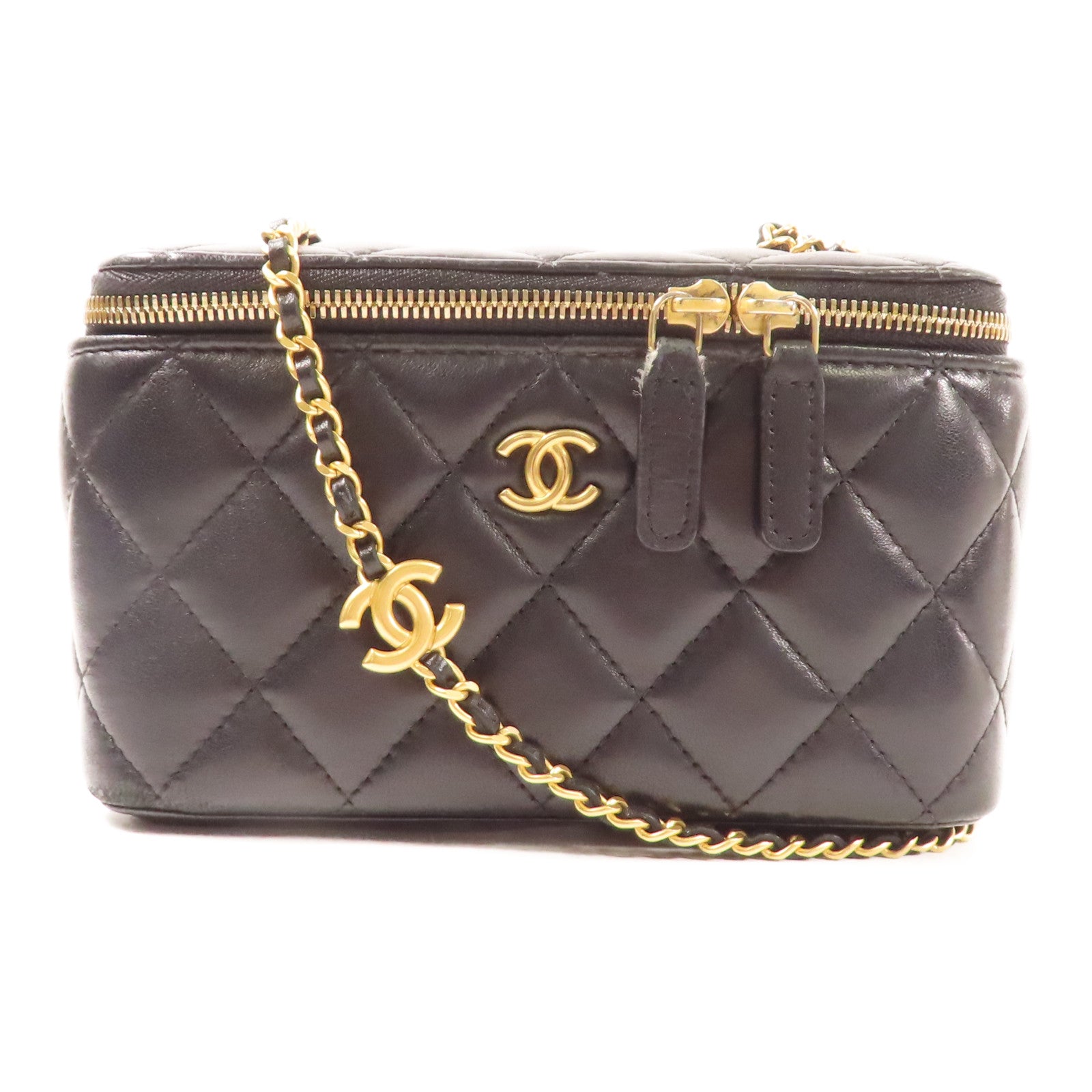 CHANEL 羊皮皮革Vanity Case金扣鏈帶肩背袋
