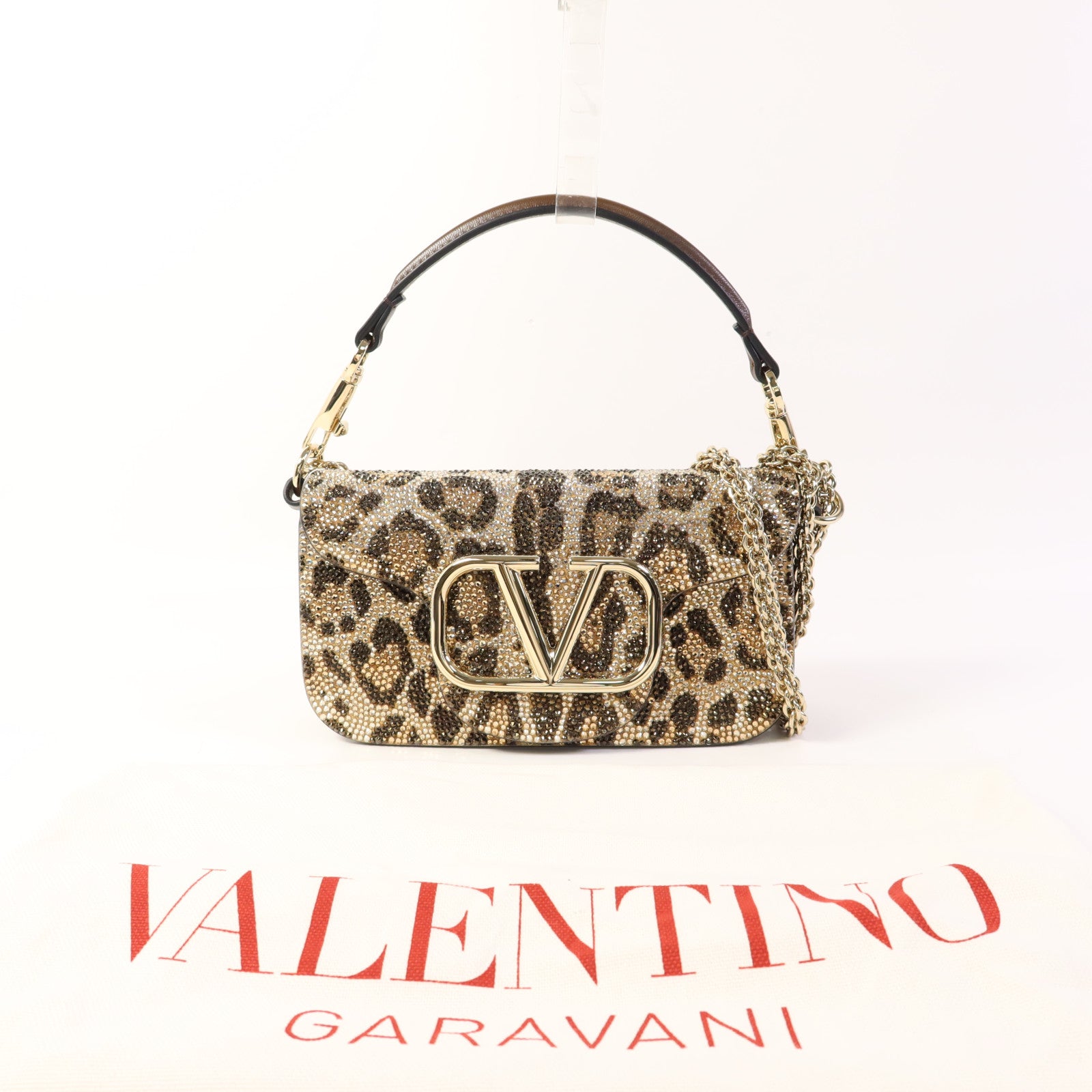 Valentino 牛皮皮革/水晶Shoulder Bag金扣手挽肩背兩用袋