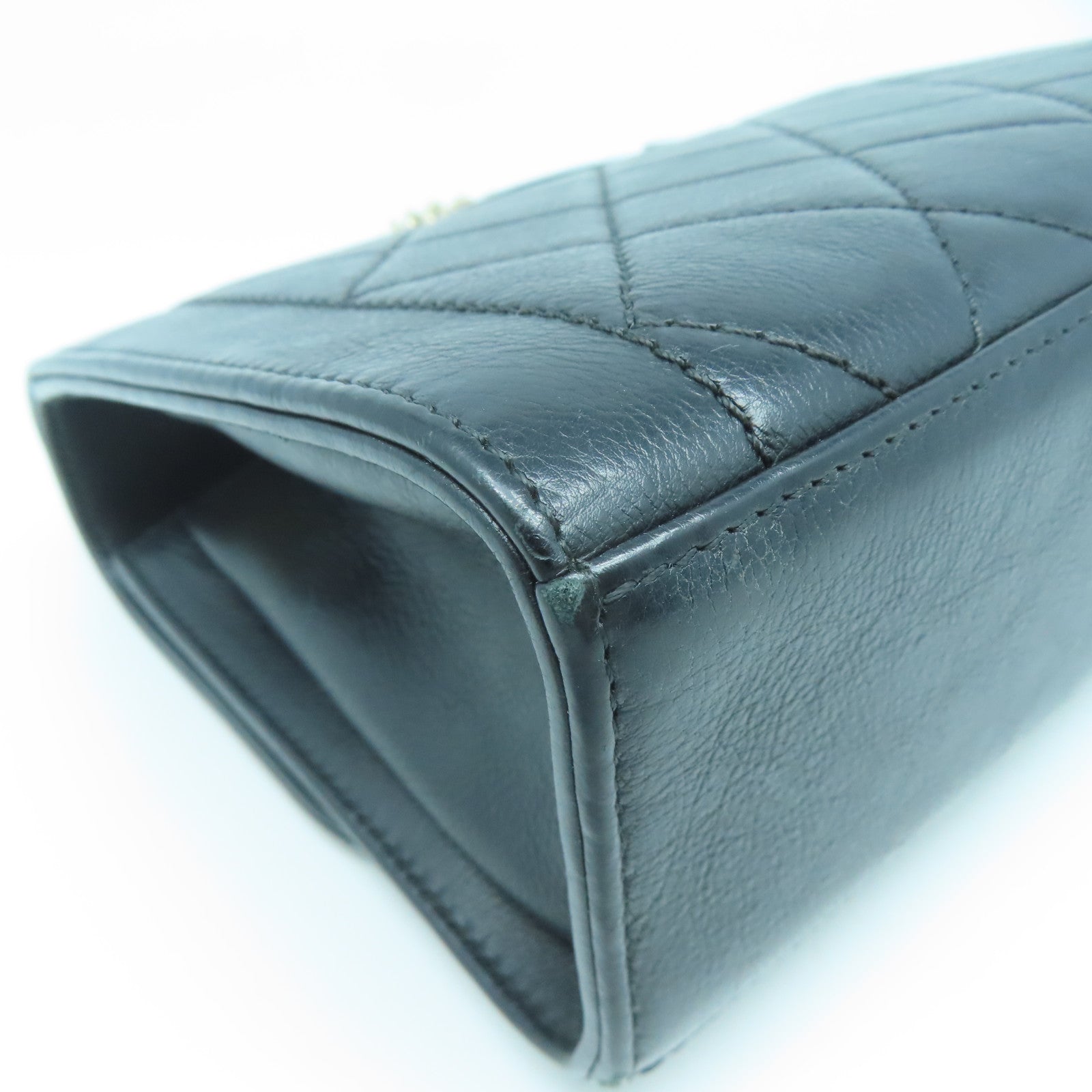 CHANEL 菱格牛皮皮革2WayShoulderBag金扣手挽肩背兩用袋黑色
