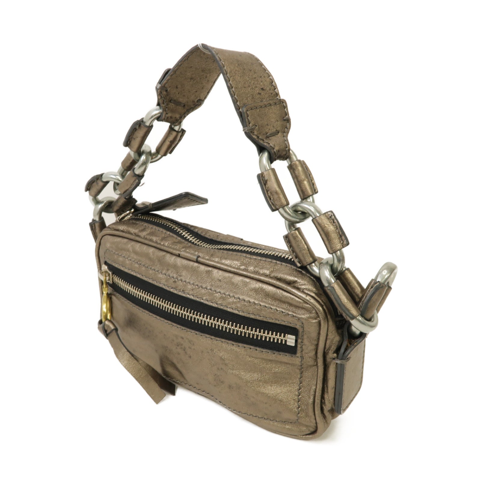 Chloe 【激減優惠】牛皮皮革Handbag銀扣手挽袋青銅色