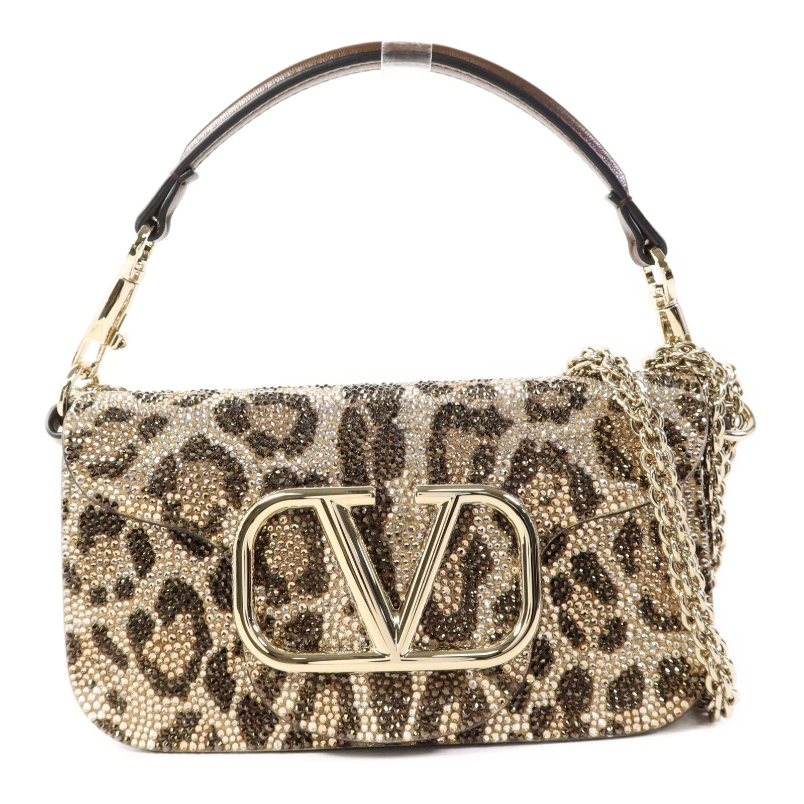 Valentino 牛皮皮革/水晶Shoulder Bag金扣手挽肩背兩用袋