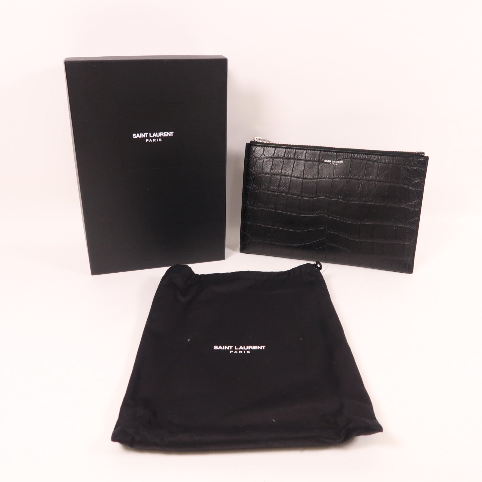 YVES SAINT LAURENT YSL SHW Clutch Bag Pouch Calfskin Leather