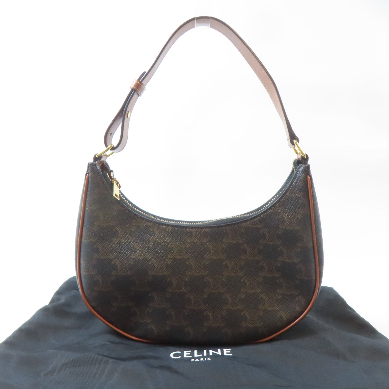 CELINE 塗層帆布Ava金扣肩背袋啡色