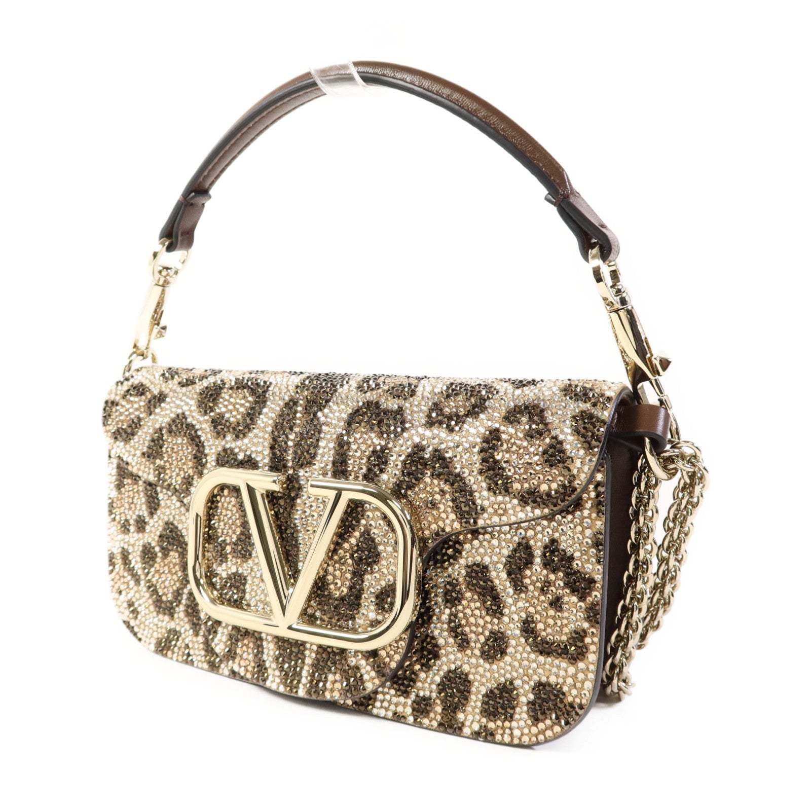 Valentino 牛皮皮革/水晶Shoulder Bag金扣手挽肩背兩用袋