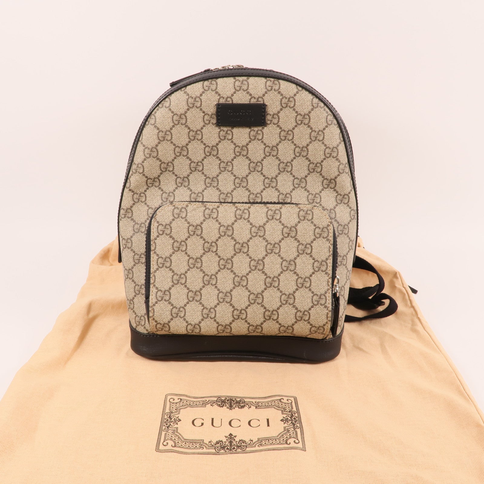 GUCCI 塗層帆布GG Supreme Backpack銀扣背包