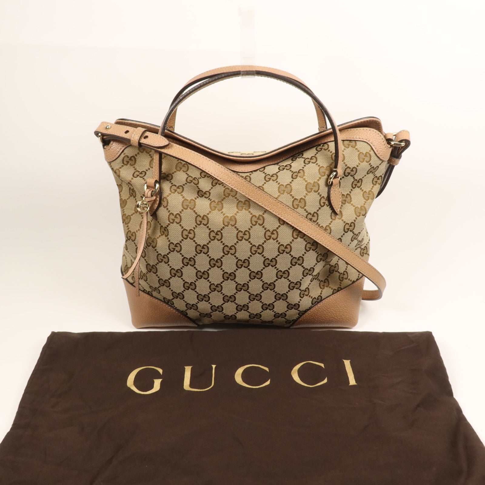 GUCCI 帆布2 Way Shoulder金扣手挽肩背兩用袋