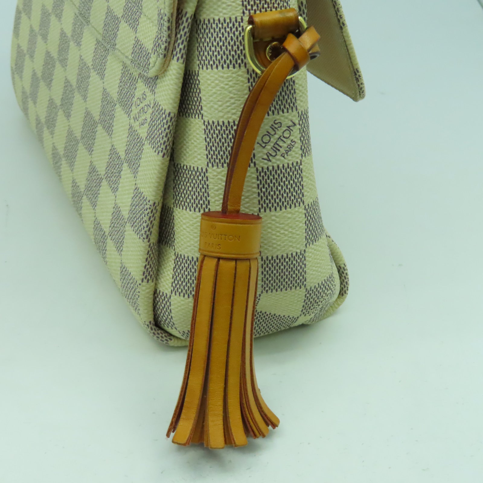 LOUIS VUITTON Damier Azur Croisette金扣手挽肩背兩用袋啡色/白色