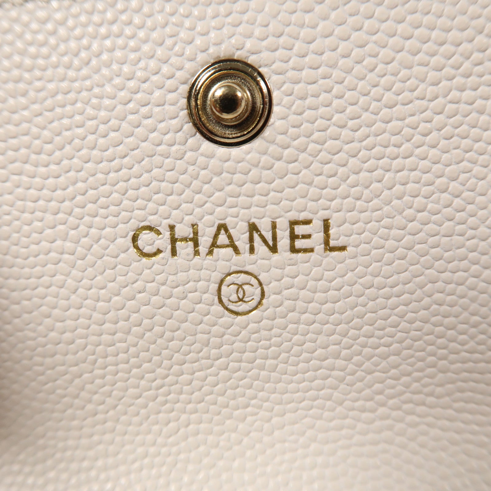 CHANEL 菱格牛皮皮革Card Case金扣卡片套白色