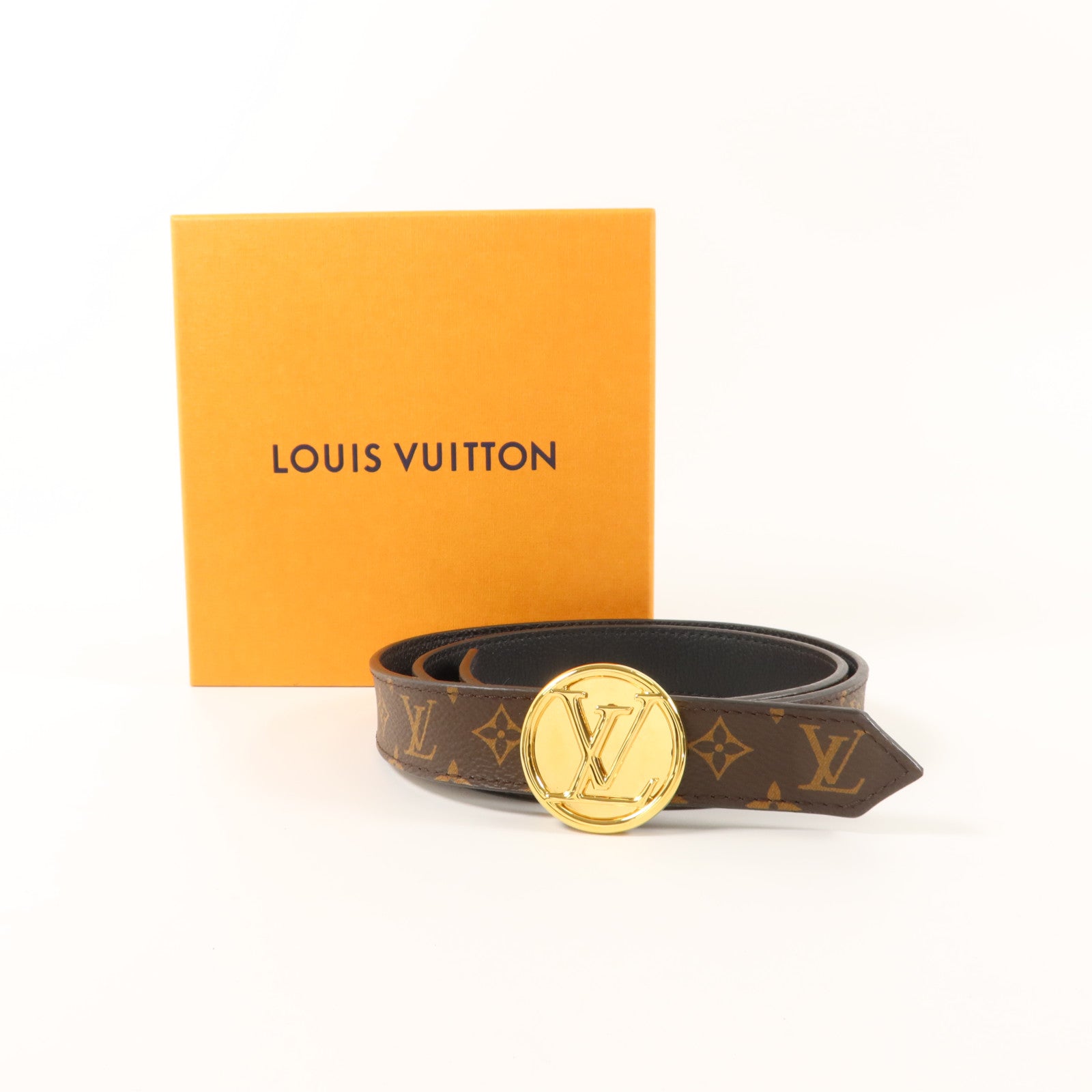 LOUIS VUITTON Monogram Circle Gold Reversible Belt 80cm皮帶