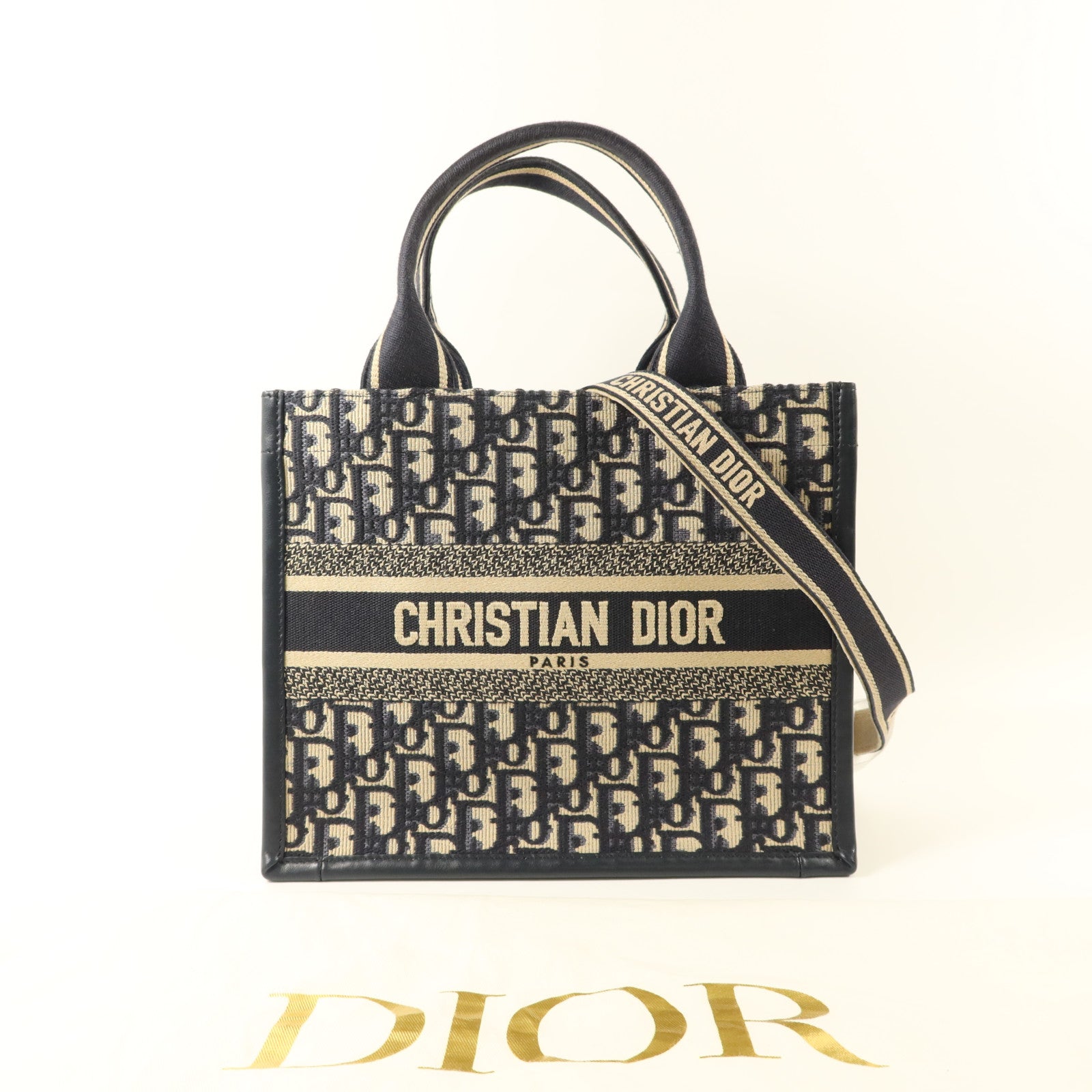 Dior 帆布/牛皮皮革Dior Book Tote Small金扣手挽肩背兩用袋