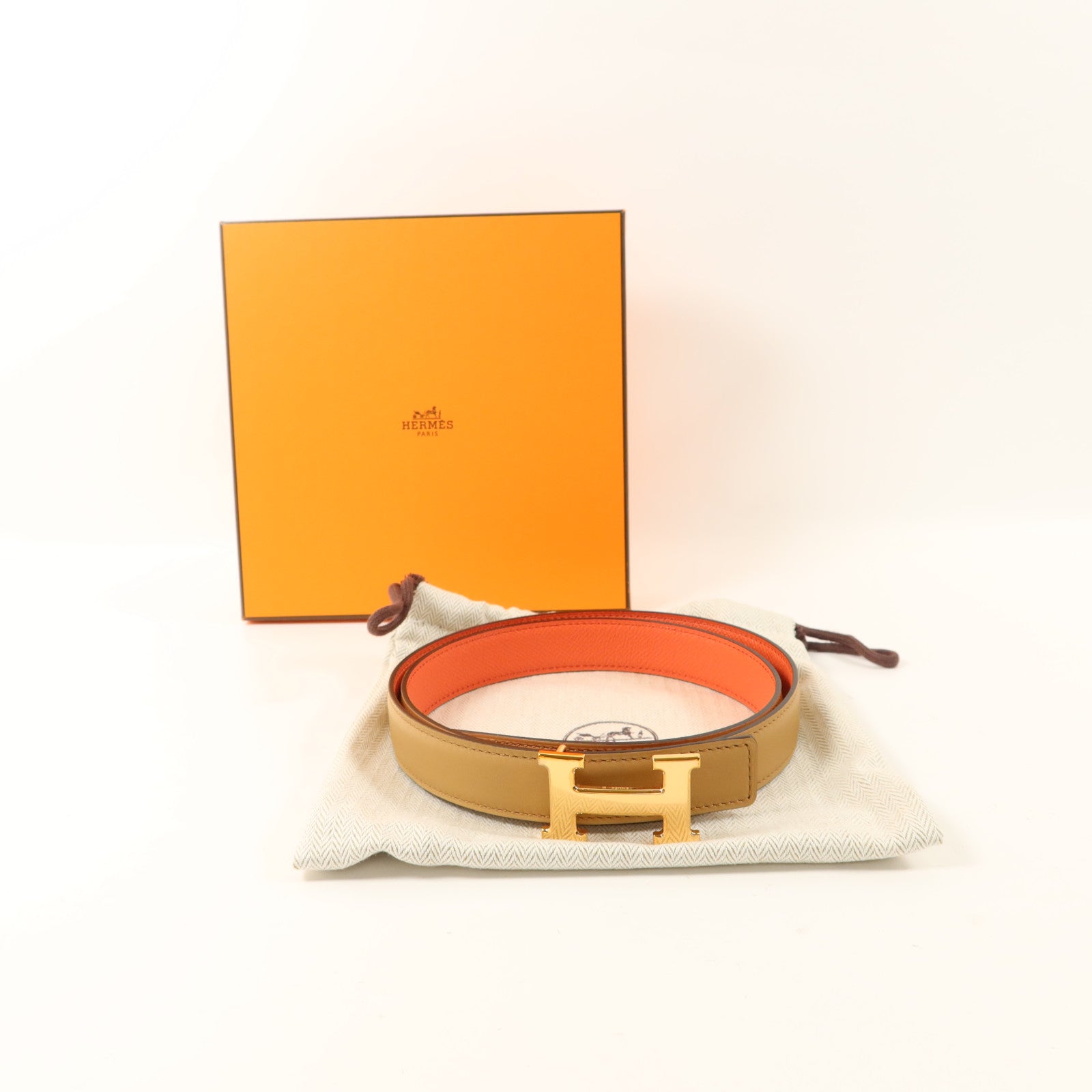 HERMES Swift/Epsom皮革Mini Constance Belt皮帶Naturel/Rose Texas