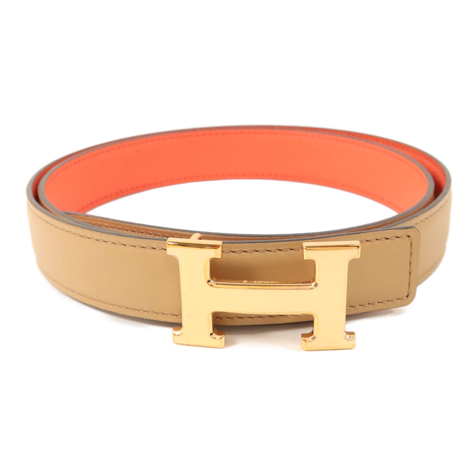 HERMES Swift/Epsom皮革Mini Constance Belt皮帶Naturel/Rose Texas