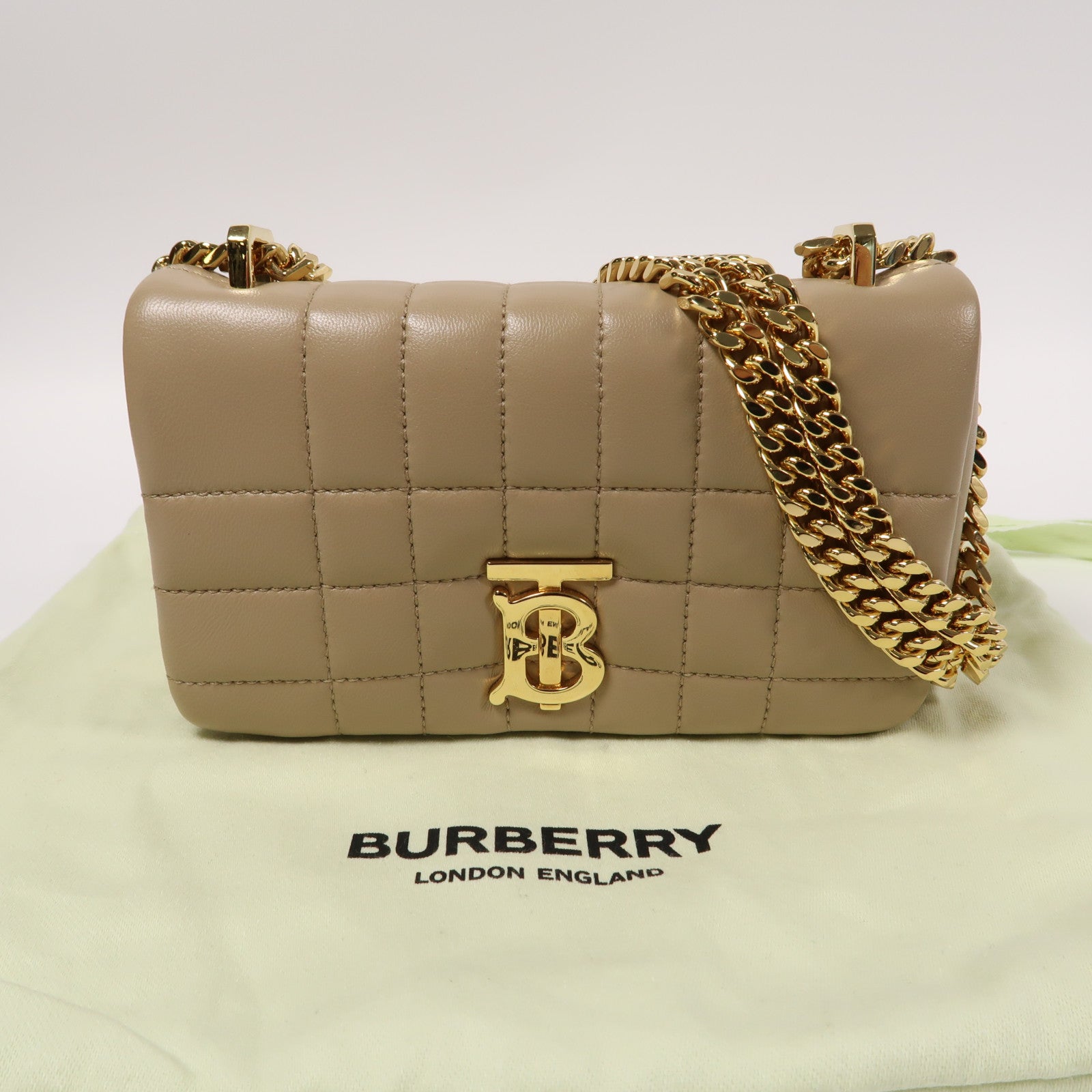 BURBERRY 【激減優惠】牛皮皮革Shoulder Bag金扣鏈帶肩背袋啡色