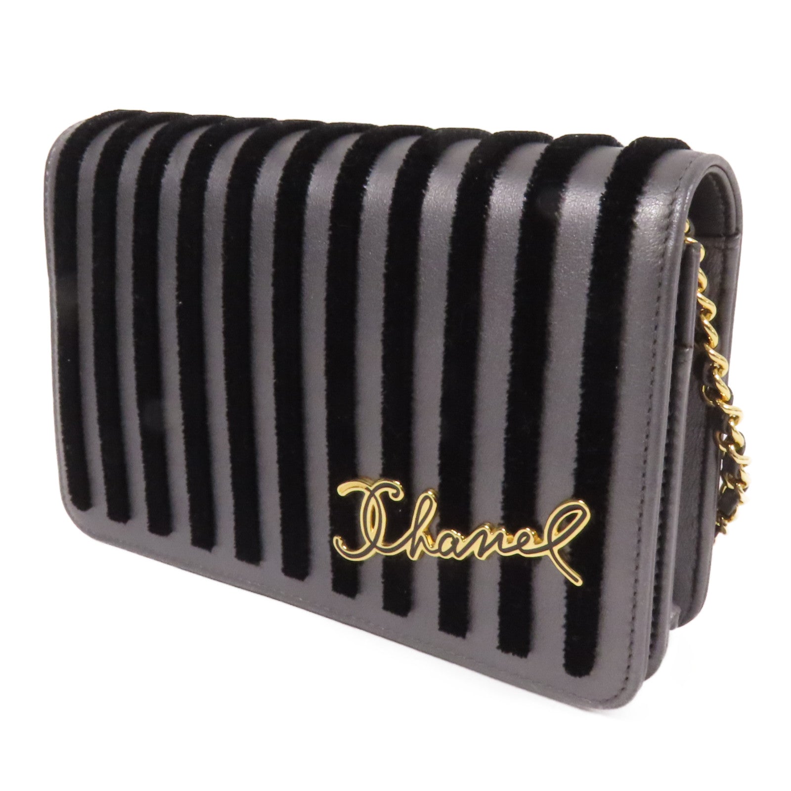 CHANEL 牛皮皮革/天鵝絨WOC Wallet On Chain金扣鏈帶肩背袋