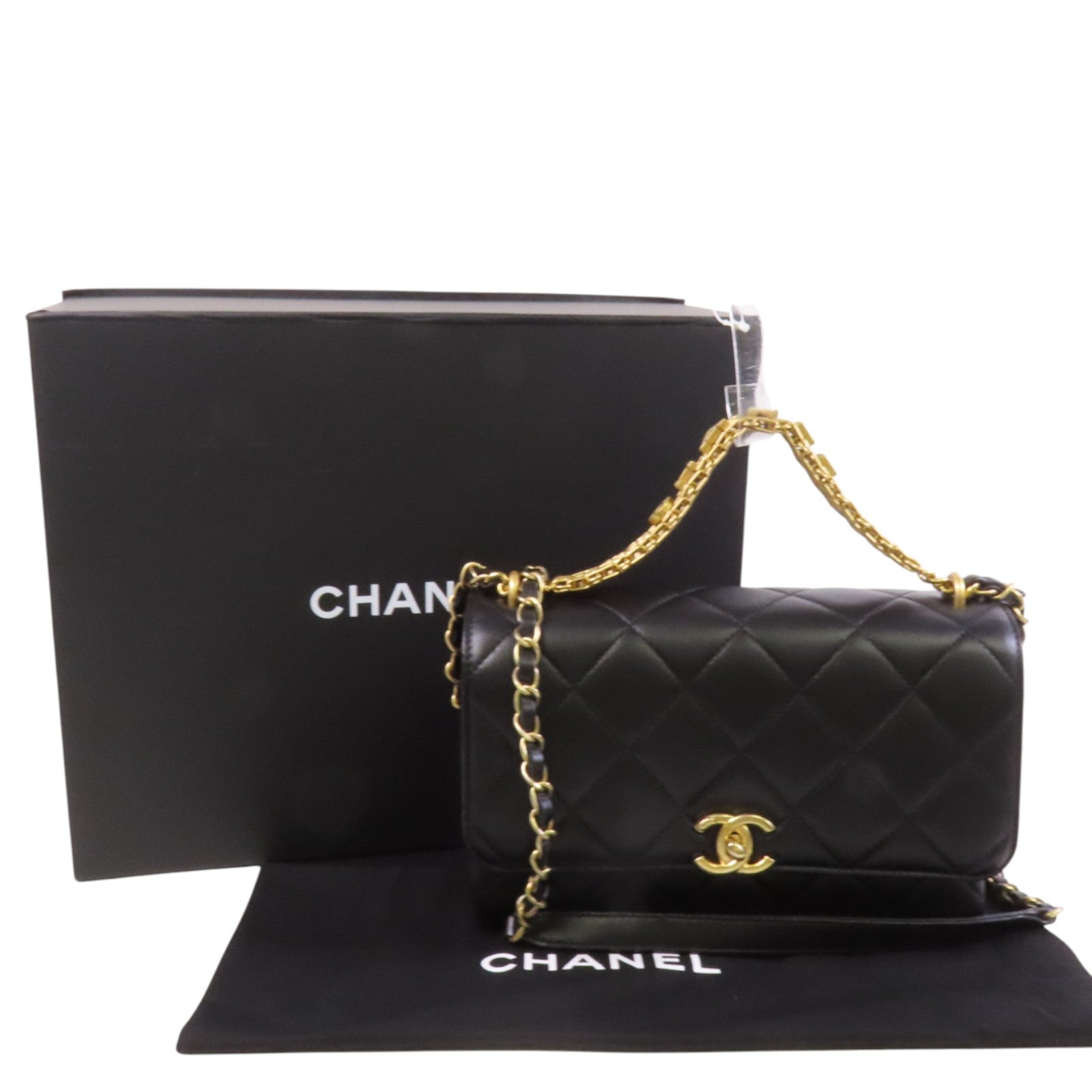 CHANEL 羊皮皮革Small Flap Bag金扣鏈帶手挽肩背兩用袋