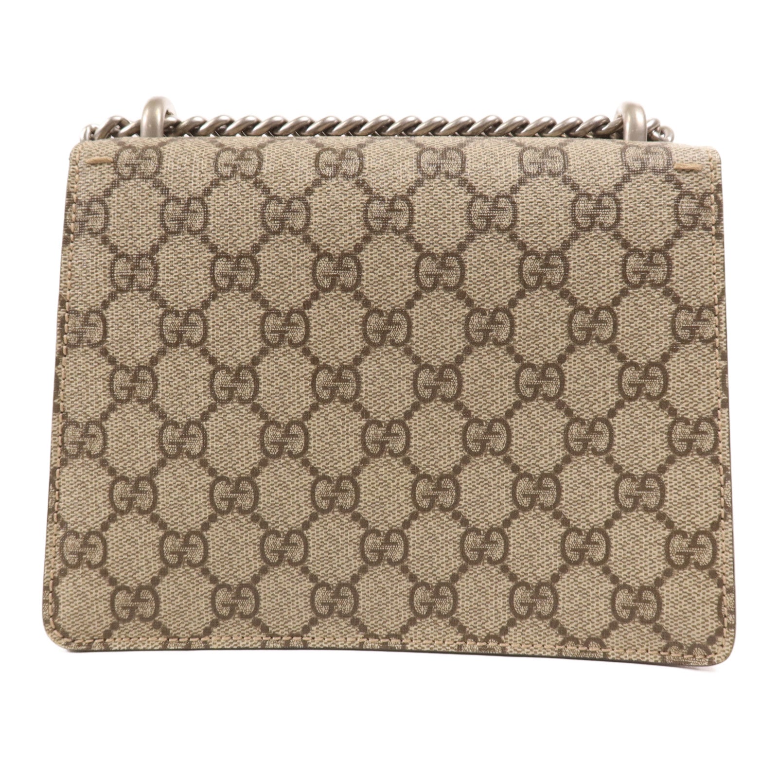 GUCCI 塗層帆布Dionysus銀扣鏈帶肩背袋