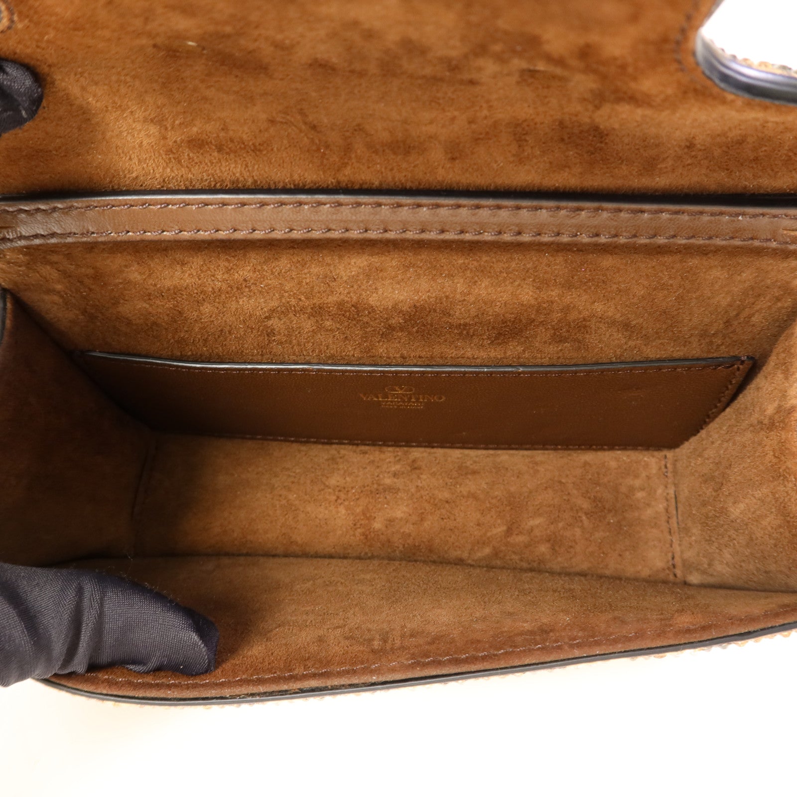 Valentino 牛皮皮革/水晶Shoulder Bag金扣手挽肩背兩用袋