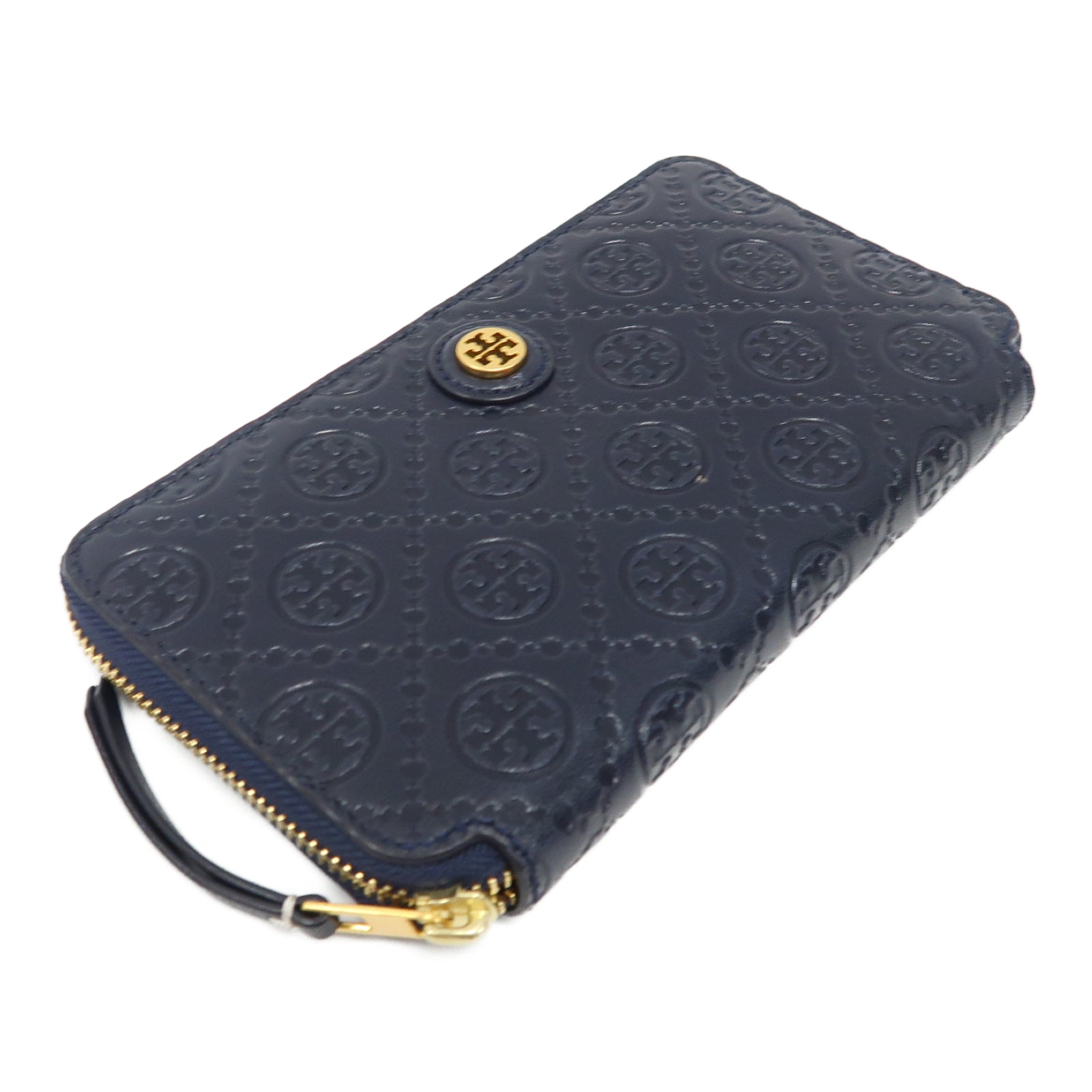 Tory Burch 牛皮皮革Long Wallet金扣長錢包藍色